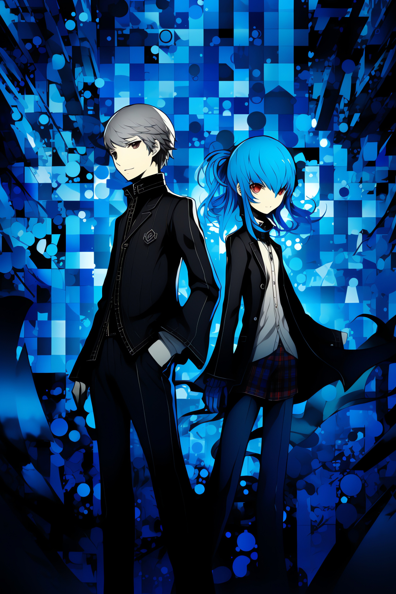 Persona Q group, Yasogami High members, Commanding Mitsuru, Brawler Akihiko, Azure-eyed, HD Phone Wallpaper