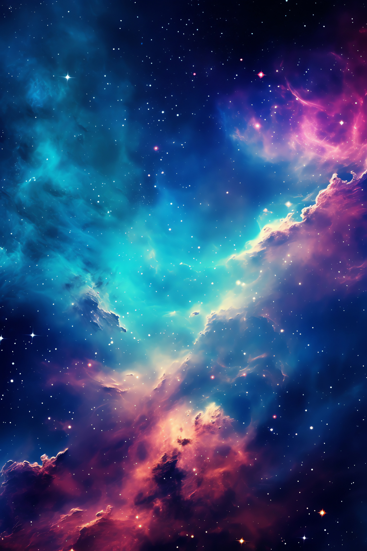 Ultra definition cosmos, Infinite expanse, Space panorama, Intense nebula glow, Spectral dispersion, HD Phone Wallpaper