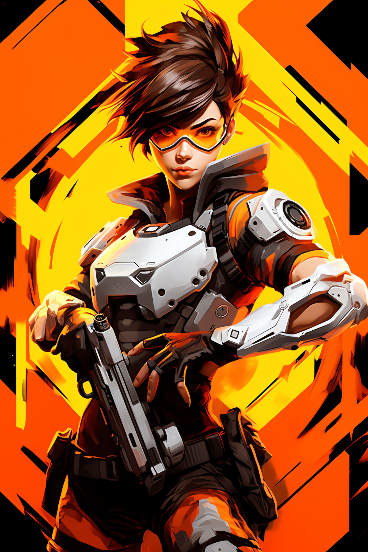 Overwatch game Tracer, Heroic embodiment, Stylized depiction, Creative shapes, Futurist appeal, HD Phone Image