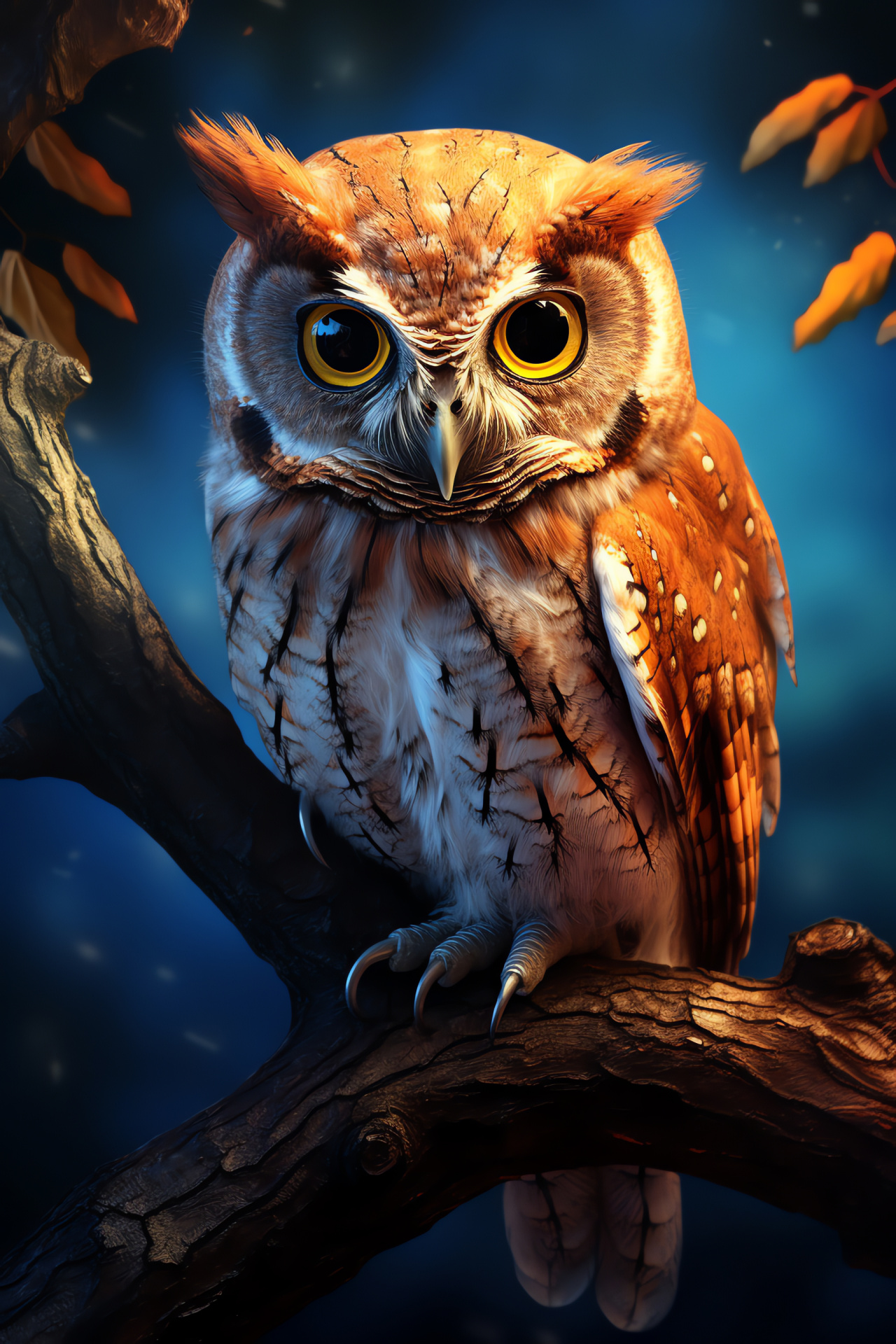 Screech Owl, Nocturnal bird, Camouflaged feathers, Raptor, Moonlit night predator, HD Phone Wallpaper