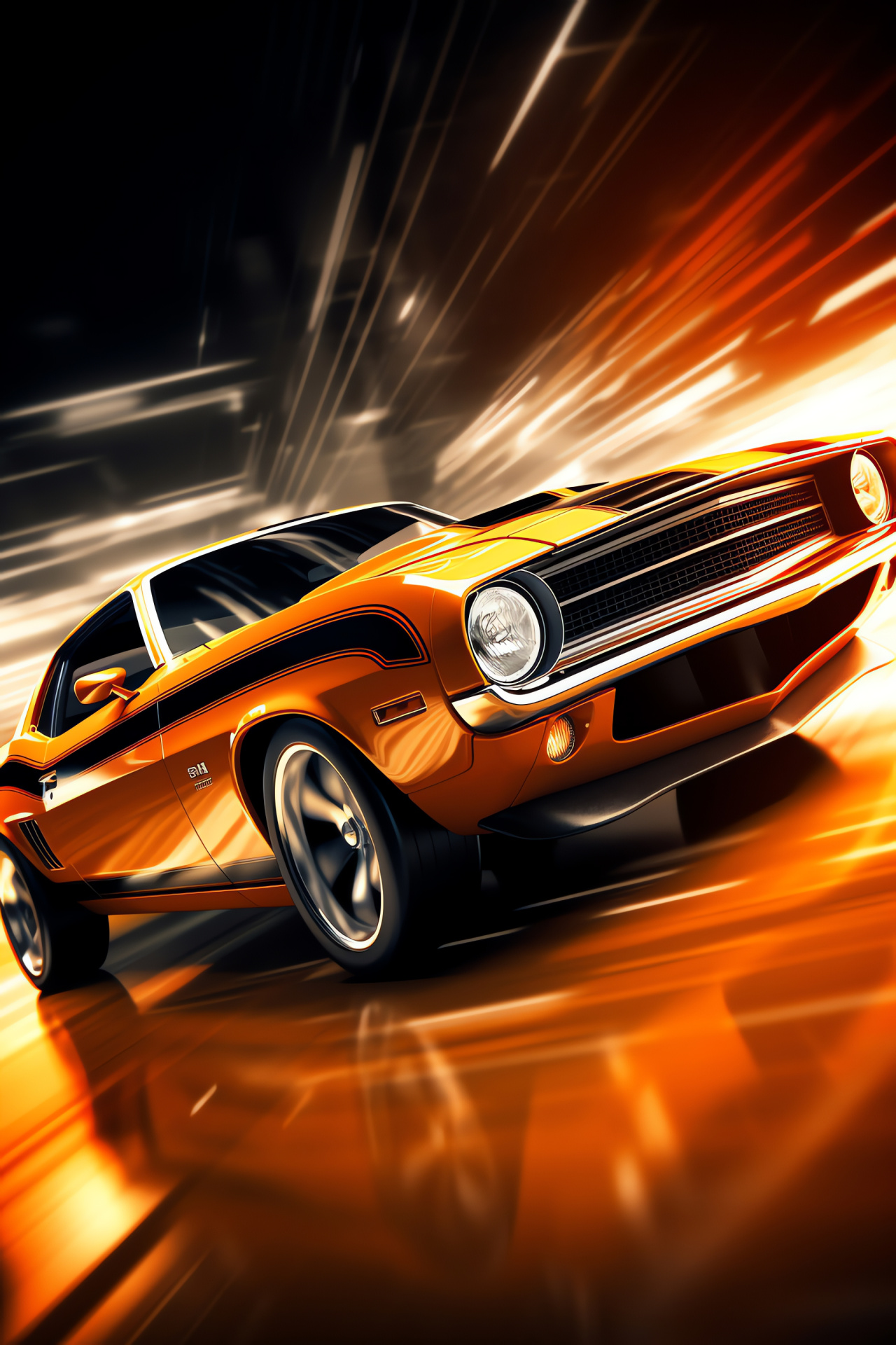 Muscle Cars HD, Burnt orange finish, Zooming detail, Racing environment, Automotive exhibition, HD Phone Wallpaper