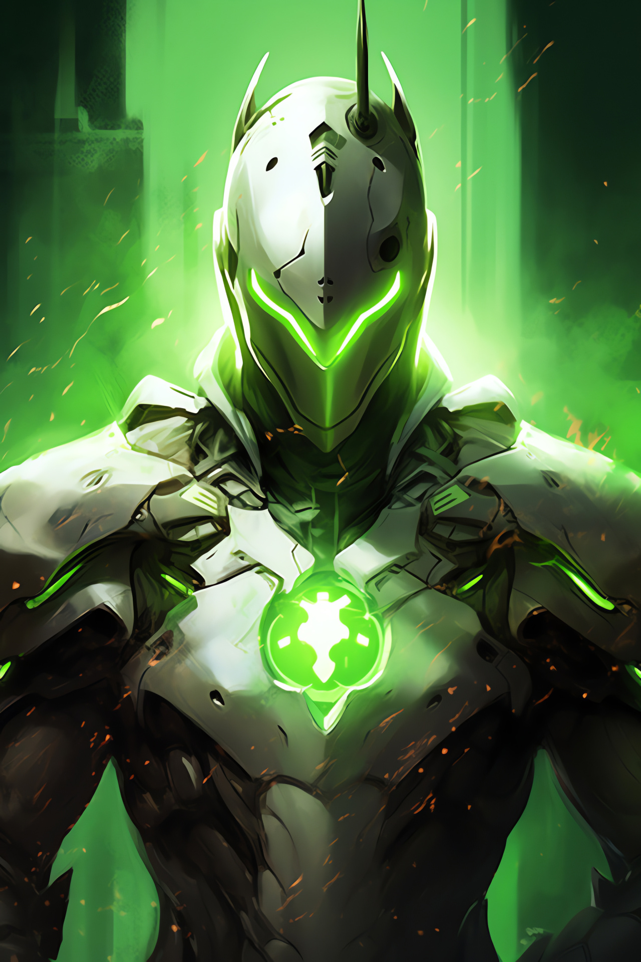 Merciless Genji, Overwatch ninja prowess, illuminated visor, steel katana, artistic gameplay, HD Phone Wallpaper