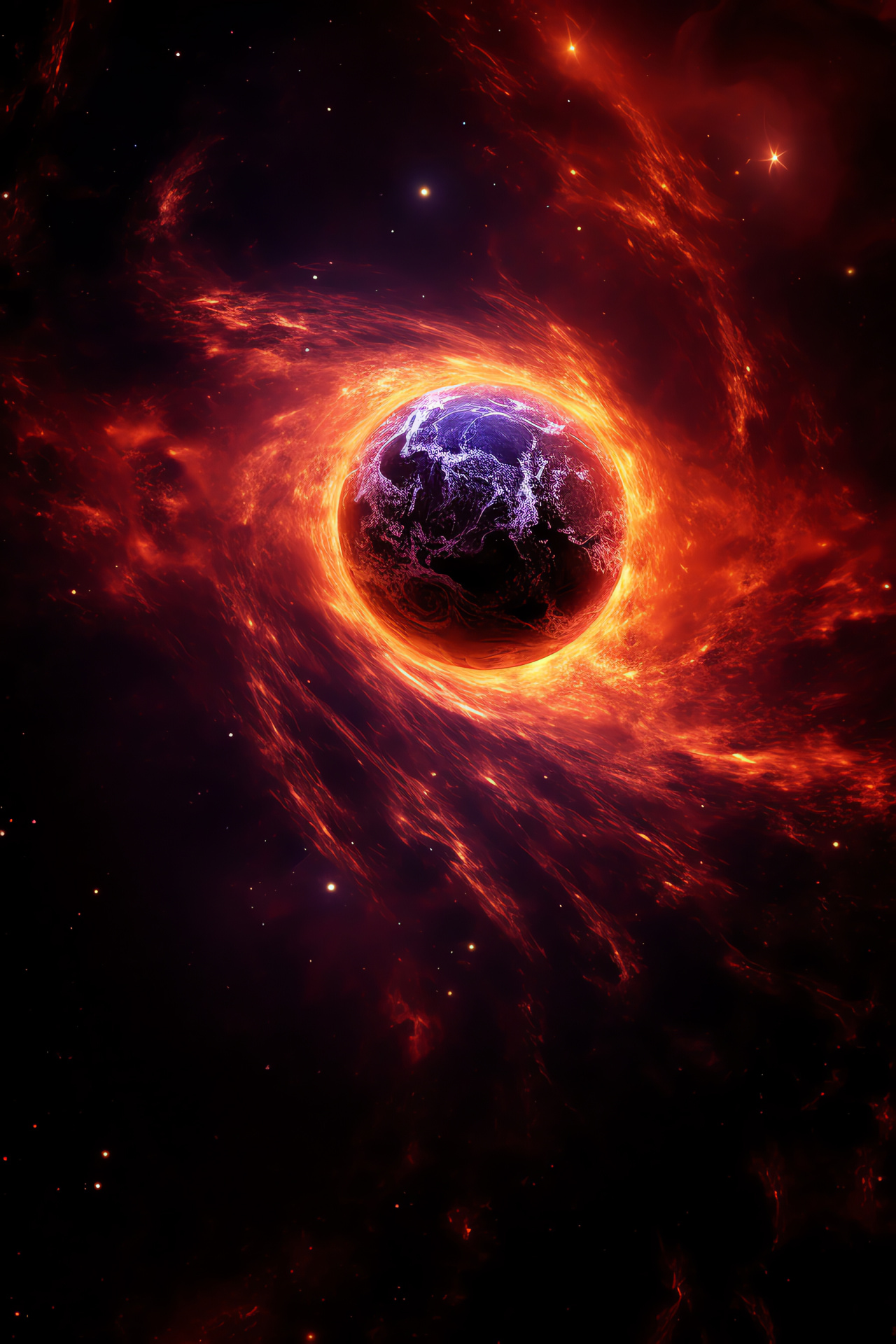 Planet Eclipse, Celestial warmth, Galactic contrast, Space embrace, Astral colors, HD Phone Image