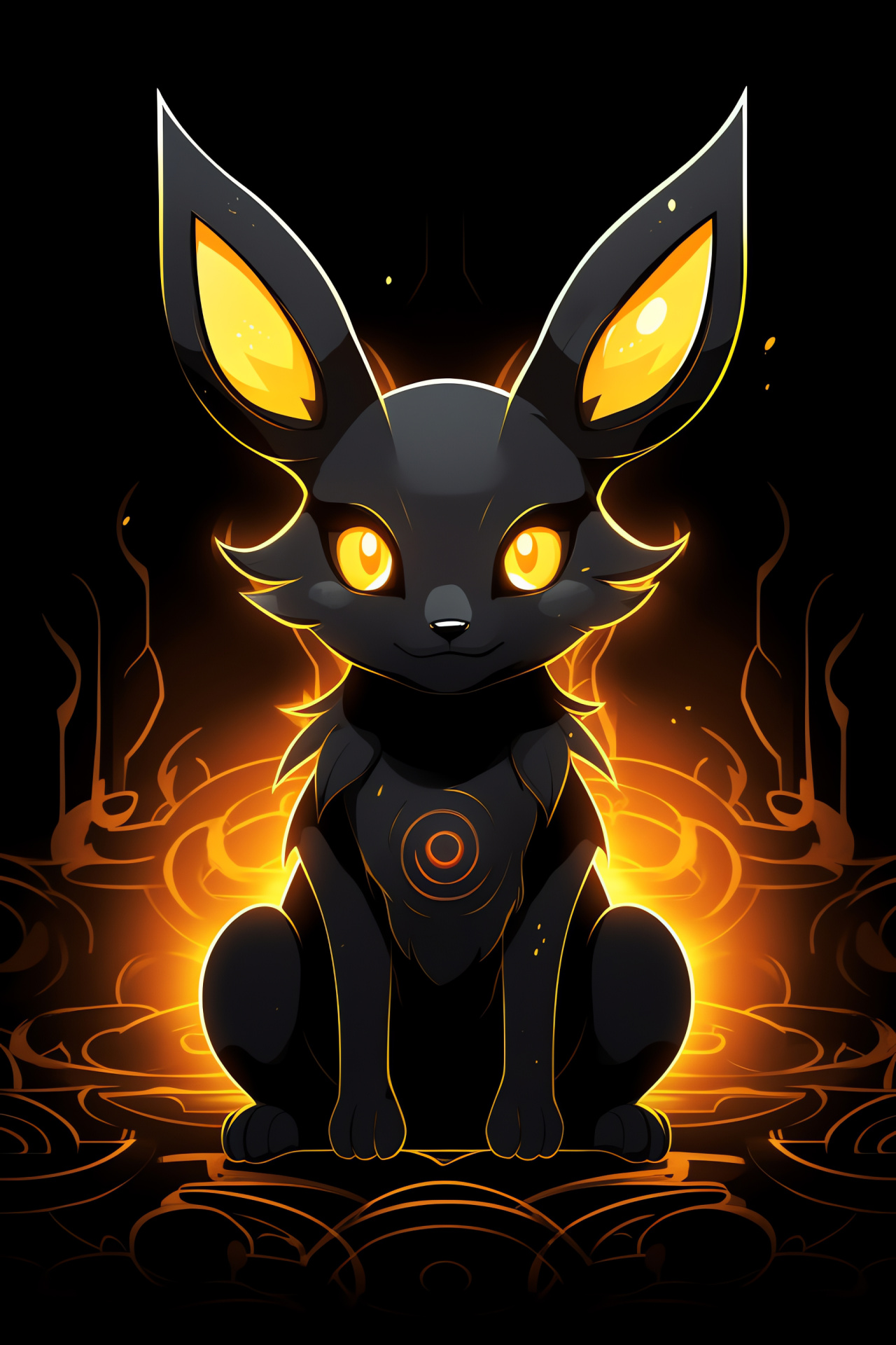 Umbreon stance, Eevee evolution form, Expressive eyes, Statuesque position, Dark context, HD Phone Image