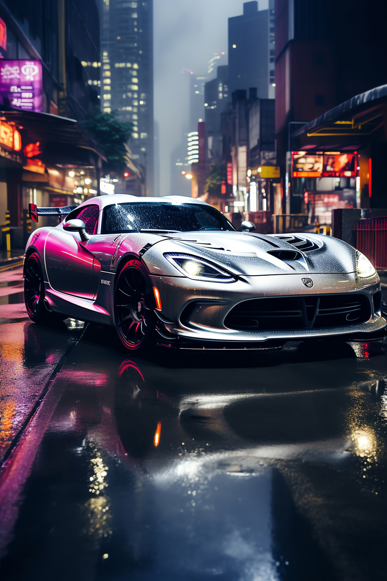 SRT Viper GTS-R, Neo-futuristic metropolis, Performance coupe, Exclusive two-tone paint, Metropolis rainfall, HD Phone Wallpaper