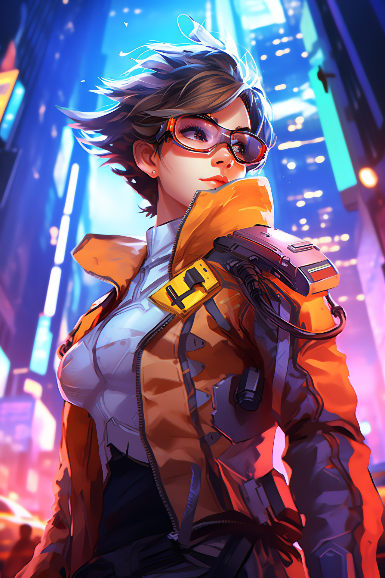 Overwatch game Tracer, Cheeky champion, Paris scenery, Digital realm, Heroic quest, HD Phone Wallpaper