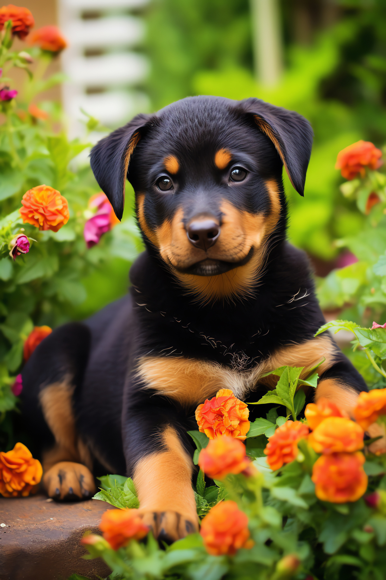 Playful Rottweiler puppy, Short puppy coat, Puppy jet black, Rust-colored puppy markings, Rottweiler curious look, HD Phone Wallpaper