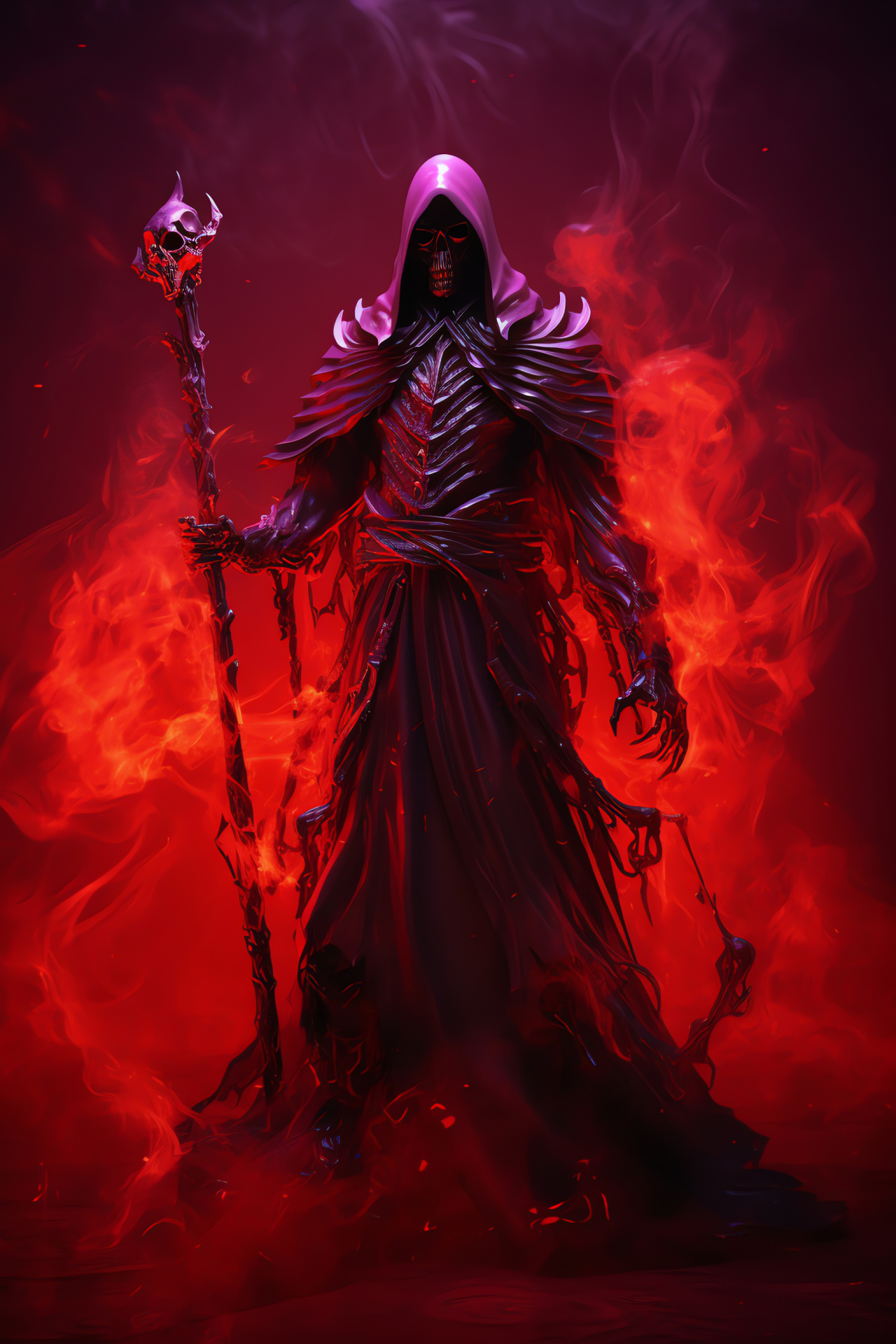 Sorcerer Azazel, Amethyst gaze, Inferno skull, Crimson portraiture, Dark fantasy, HD Phone Wallpaper