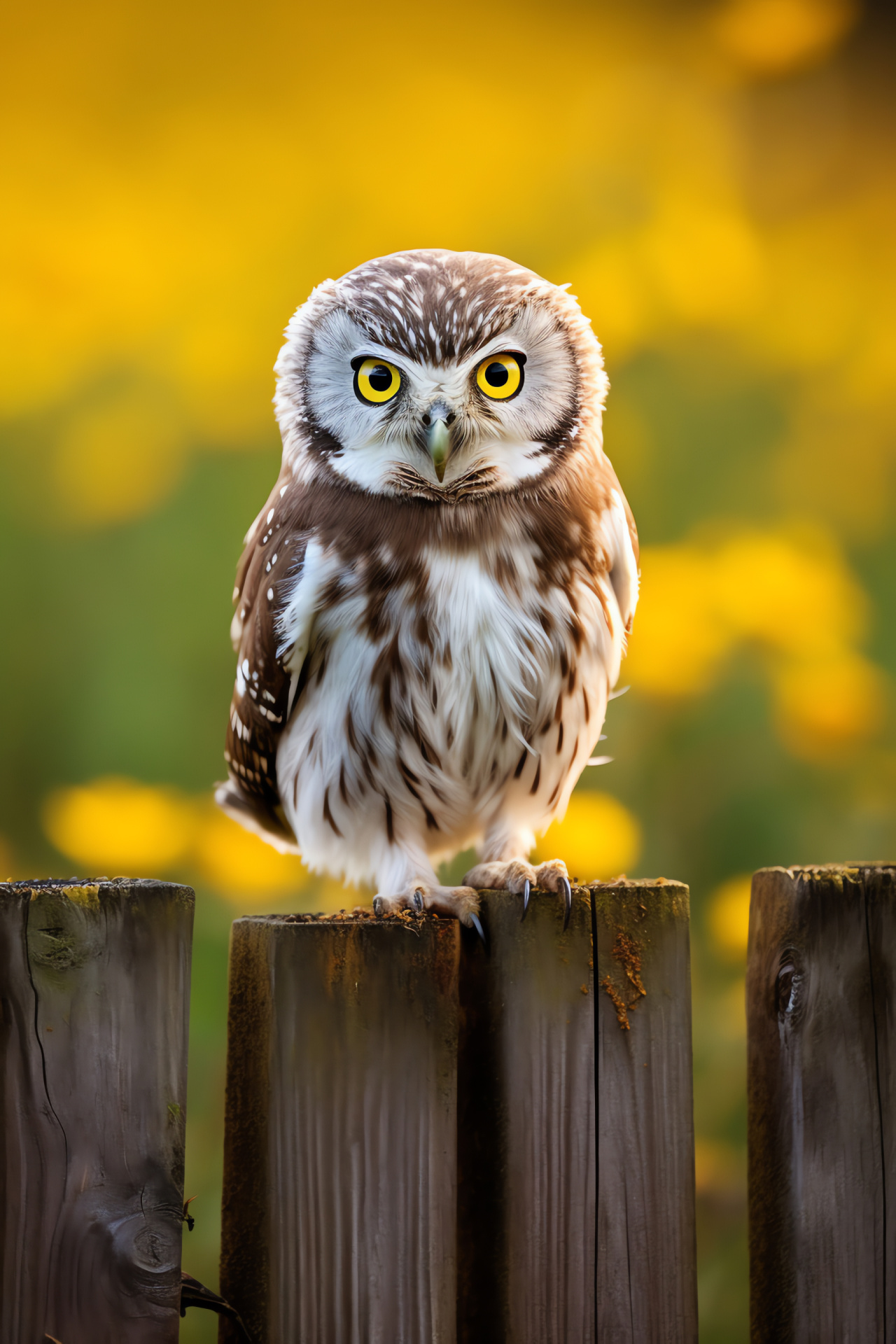 Owl fledgling, sharp-eyed raptor, rural landscape, peaceful plumage, wooden habitat, HD Phone Image