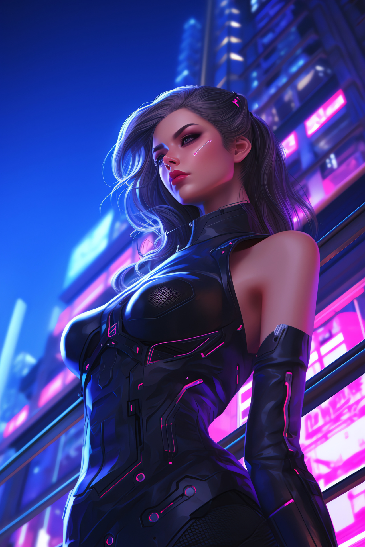 Overwatch Widowmaker Busan, Futuristic Korean metropolis, Luminous urban lights, Virtual displays, Metropolitan buzz, HD Phone Image