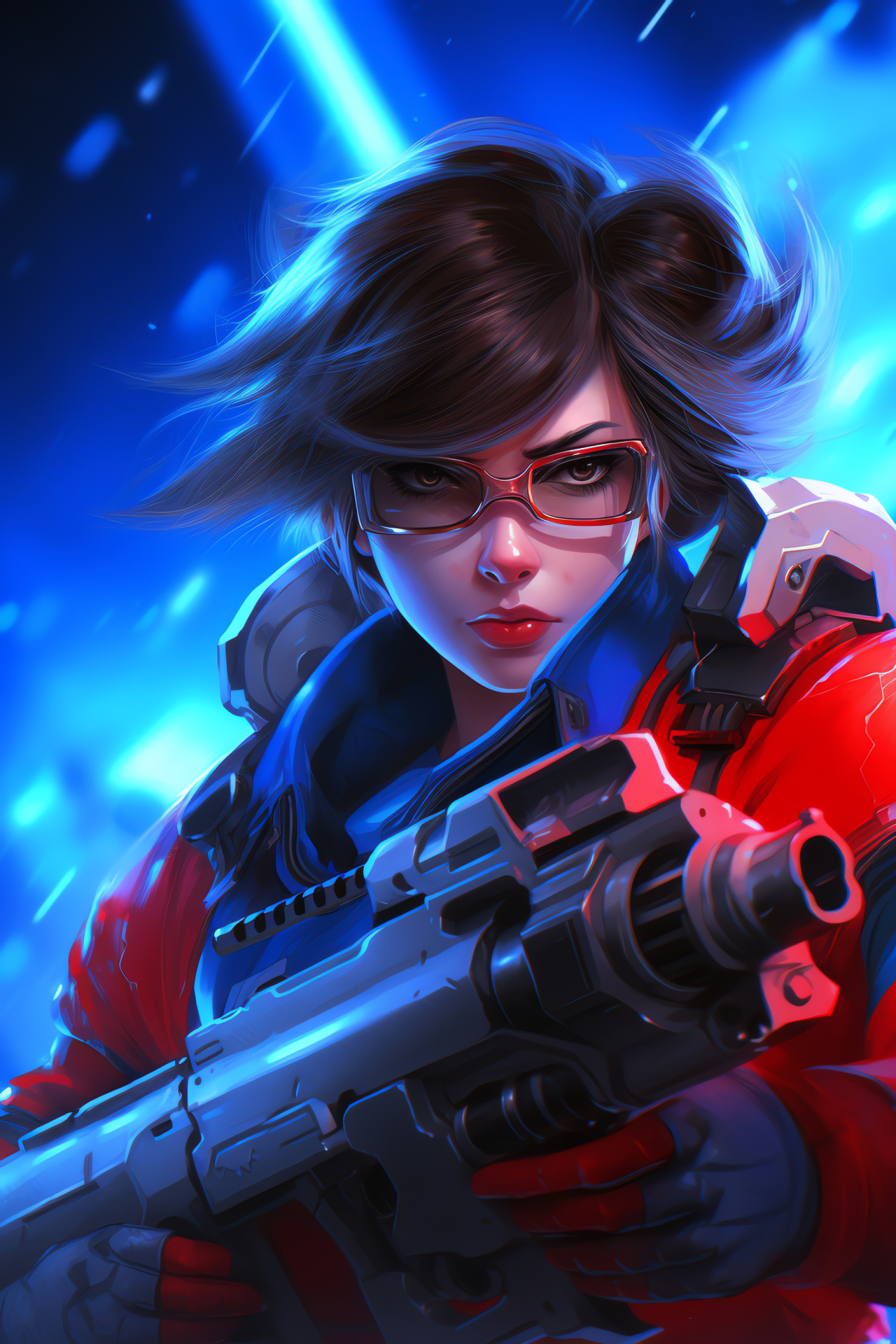 Mei Overwatch specialist, striking crimson base, cold gaze, freeze ray, climatic rush, HD Phone Image