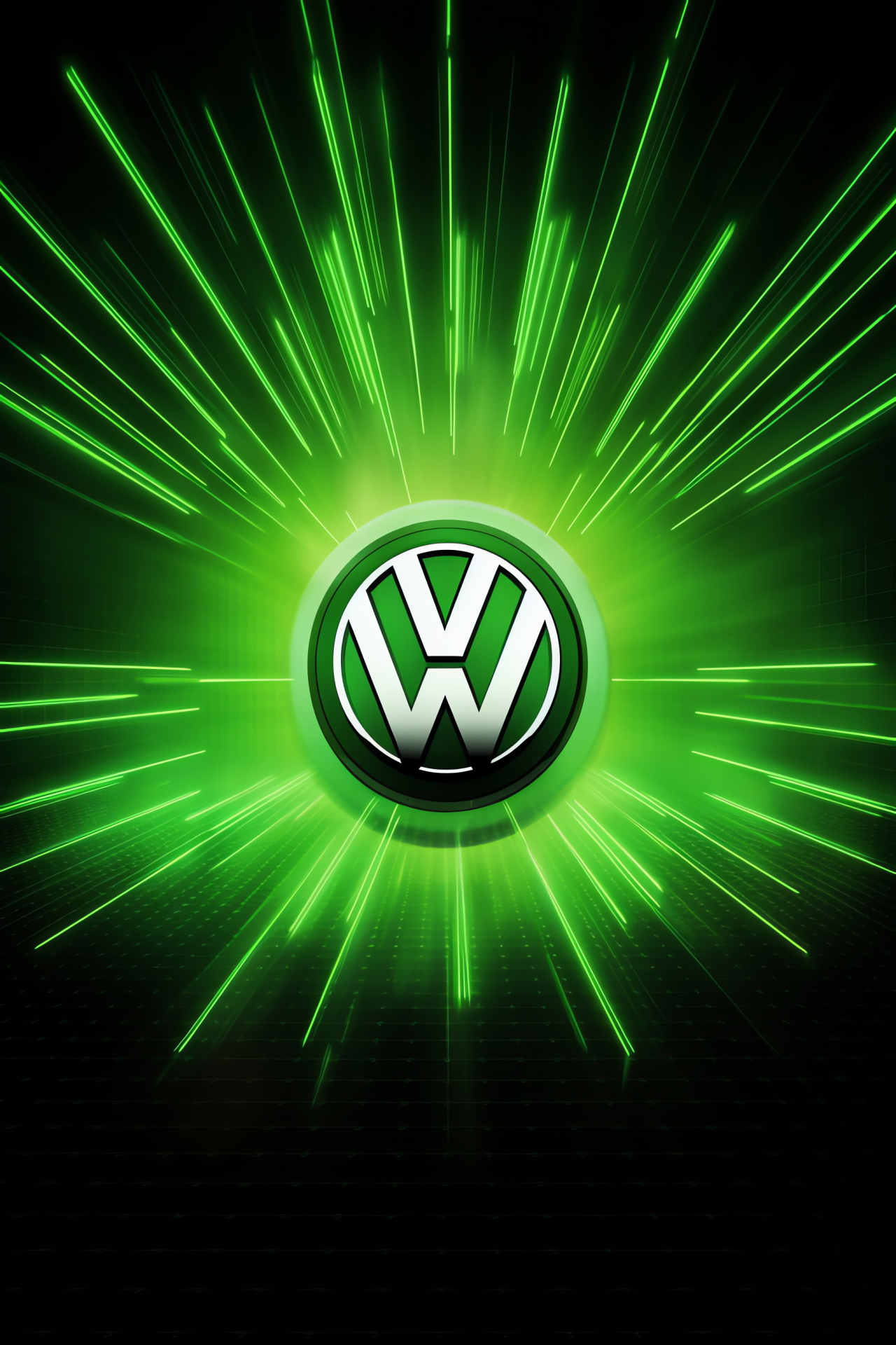 VW emblem, luminous outline, neon green vibrancy, future aesthetic, active feel, HD Phone Wallpaper