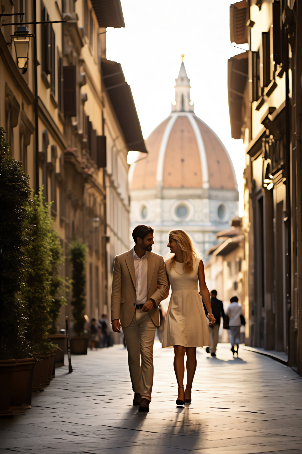 Celebratory moment, Committed pair, Tuscan city, Italian traditional alleyways, Structural art of the Renaissance, HD Phone Image