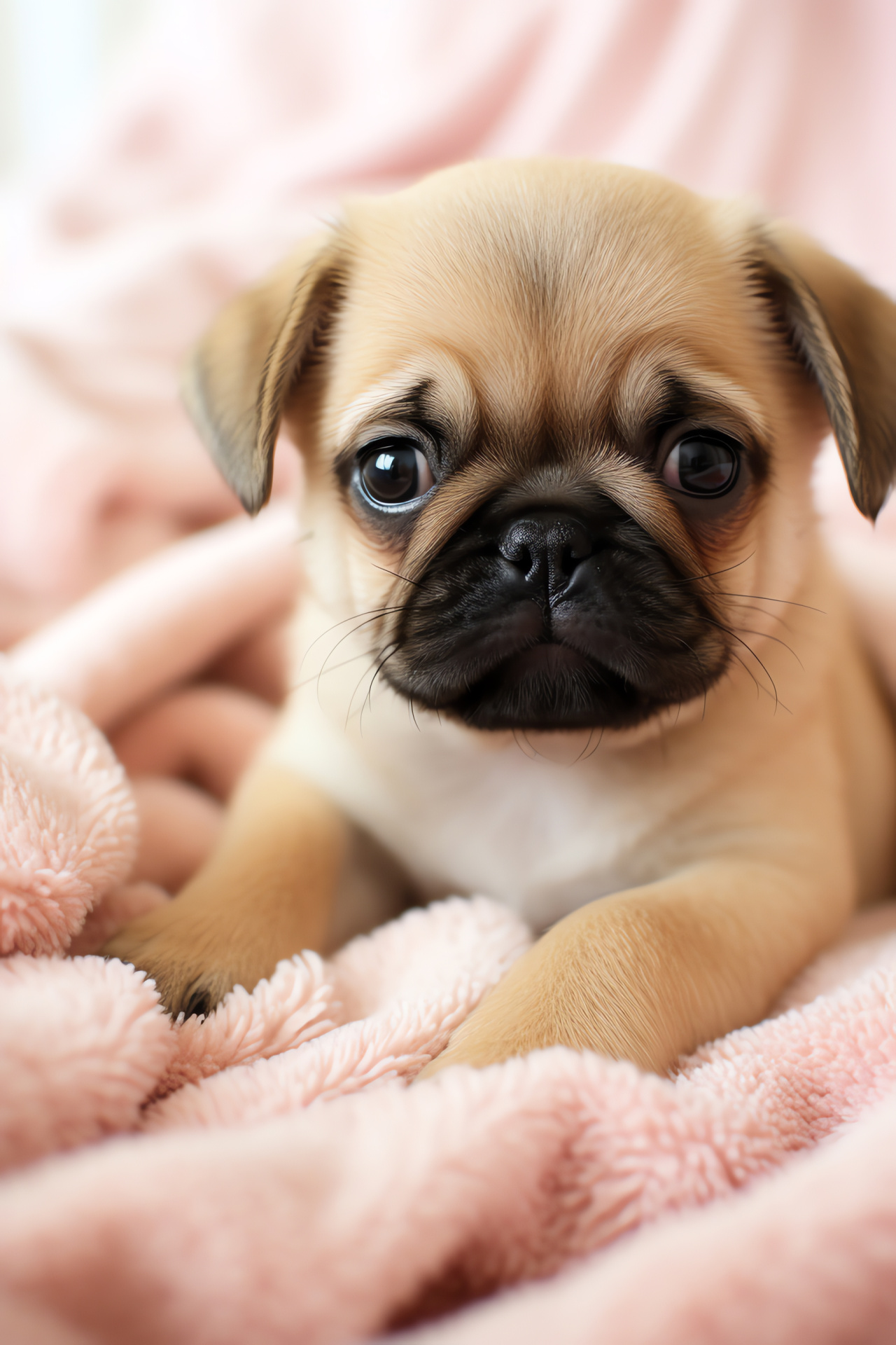 Pug puppy, short coat, caramel pet, floppy-eared dog, innocent gaze, HD Phone Image