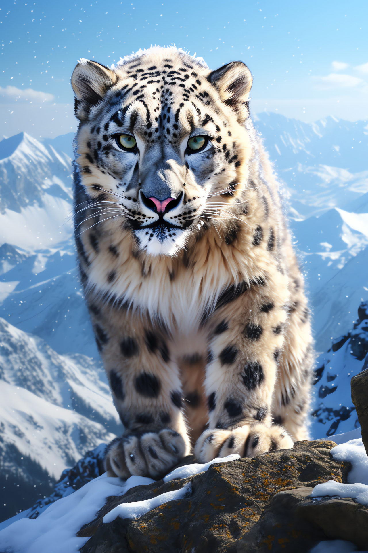 Panthera uncia, Mountain feline eyes, Insulating feline layer, Alpine undyed pelt, Monochrome spots, HD Phone Wallpaper