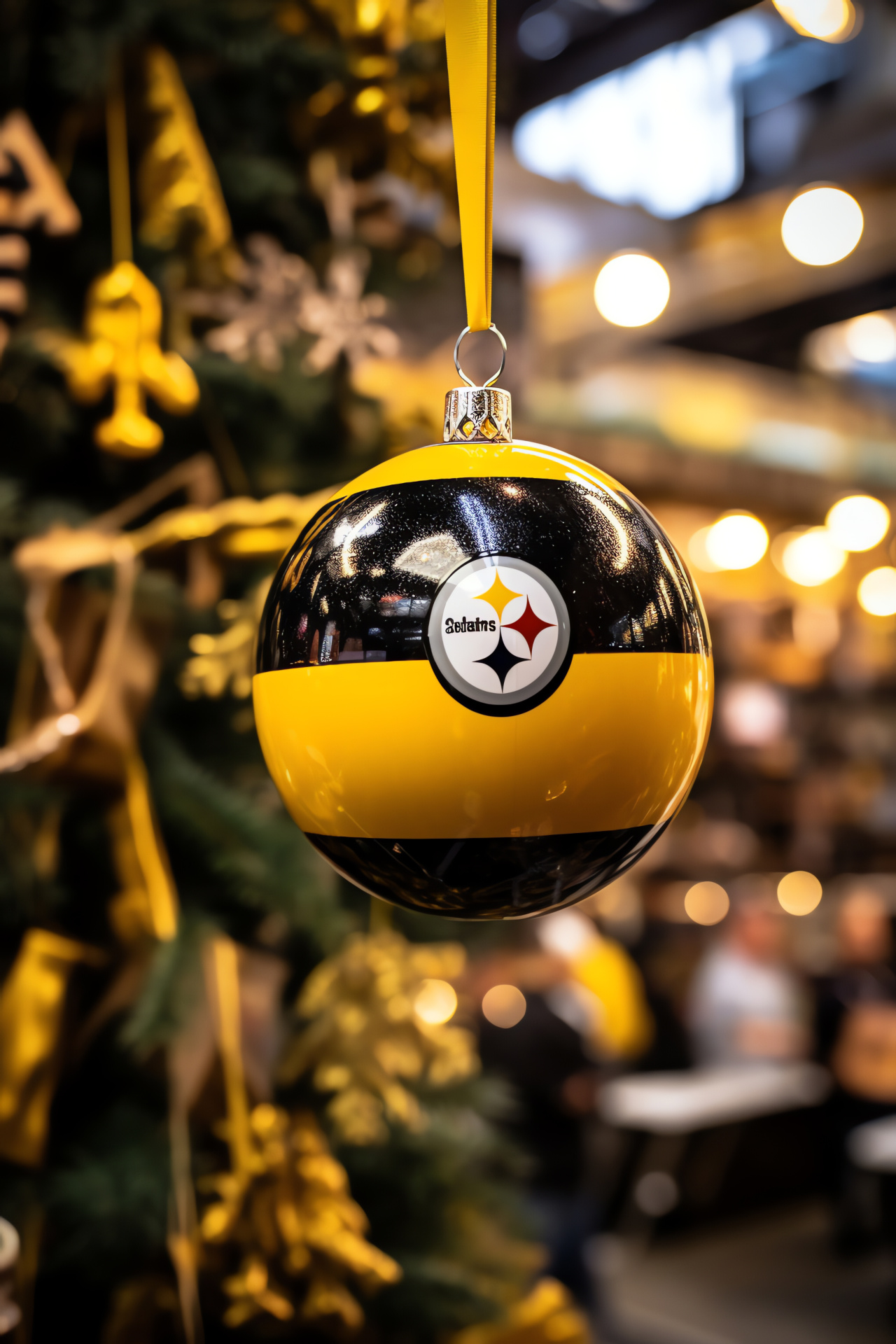 Steelers Christmas, festive market, monochrome baubles, sports paraphernalia, live performance, HD Phone Image