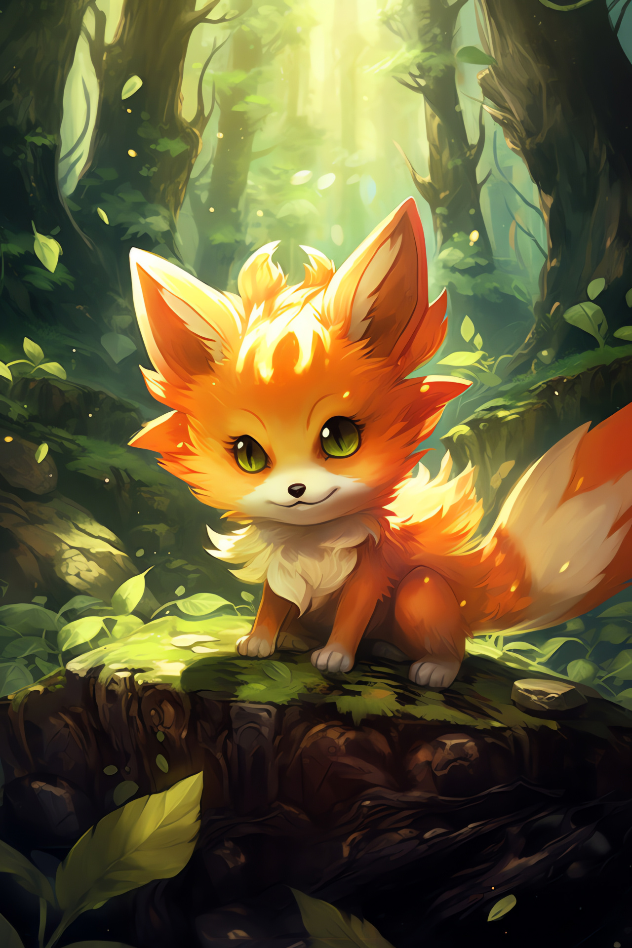 Pokemon Fennekin, Mystic vulpine, Forest habitat, Natural scenery, Sunlit backdrop, HD Phone Wallpaper