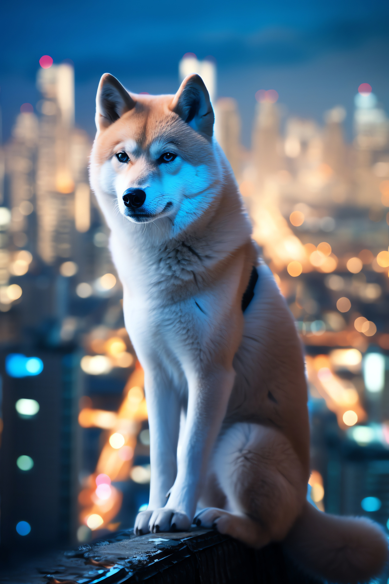 Assured Shiba Inu, Indigo-eyed pet, Dual-tone elegance, Sleek portrayal, Distinctive blaze, HD Phone Wallpaper