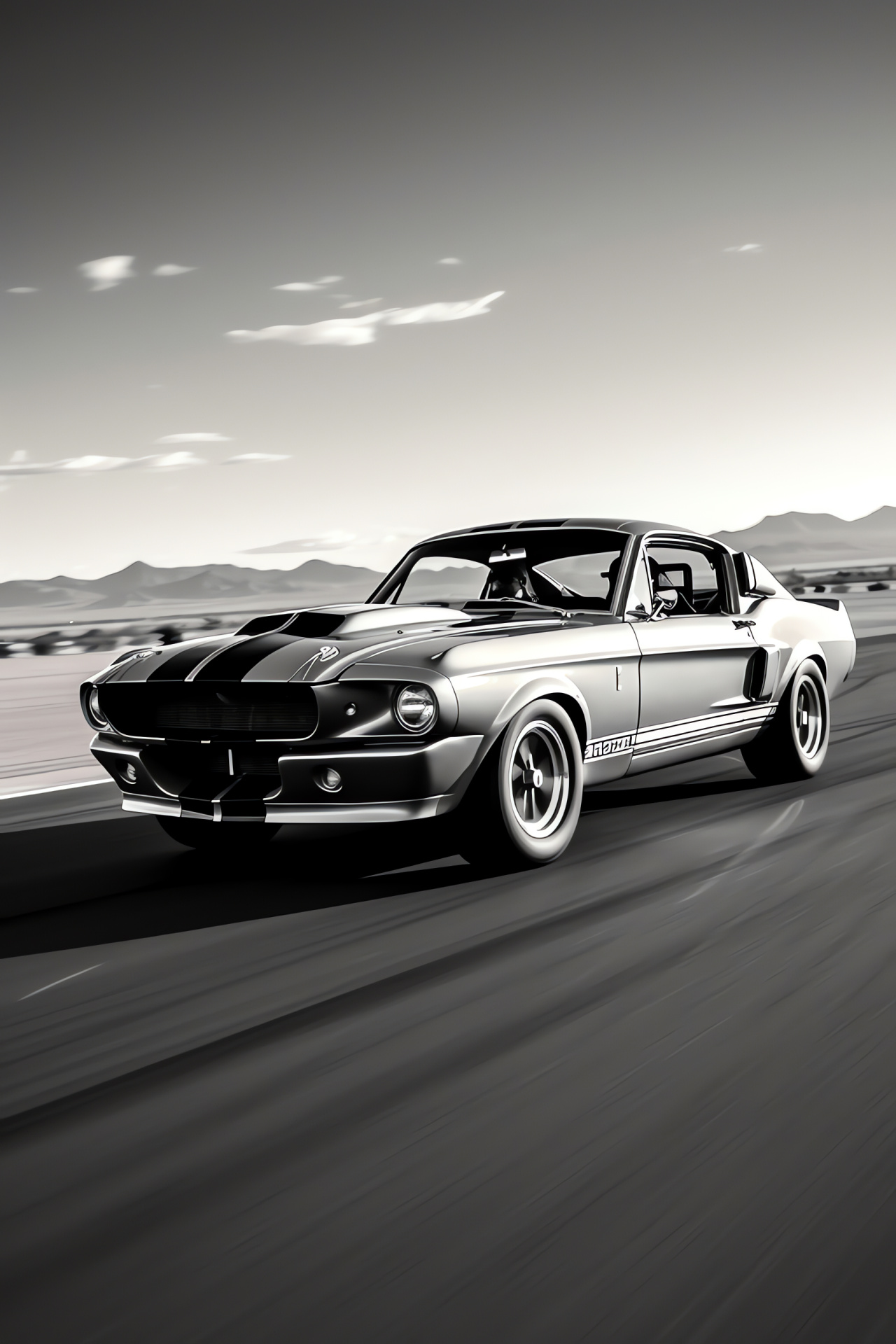 Iconic Shelby GT500 Eleanor, renowned racetrack heritage, monochrome stripes, sleek vehicular form, frontal dynamism, HD Phone Wallpaper