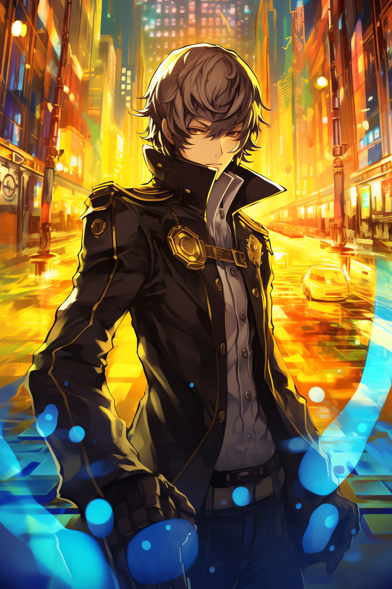 Persona 4 Golden Vita Naoto, Intense shootout, Private investigator theme, Armed confrontation, Dramatic spotlight effect, HD Phone Wallpaper