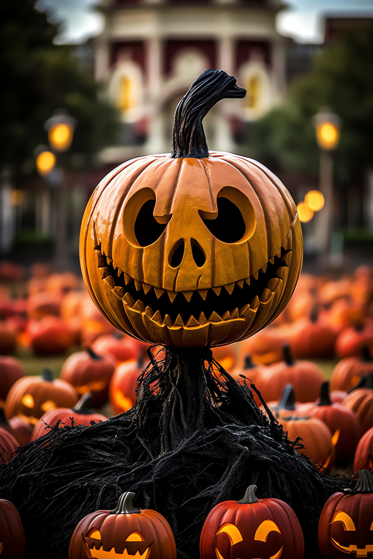 Halloween night fear, Jack-o'-lantern smiles, Haunted dwellings, Carnival atmosphere, October tradition, HD Phone Image