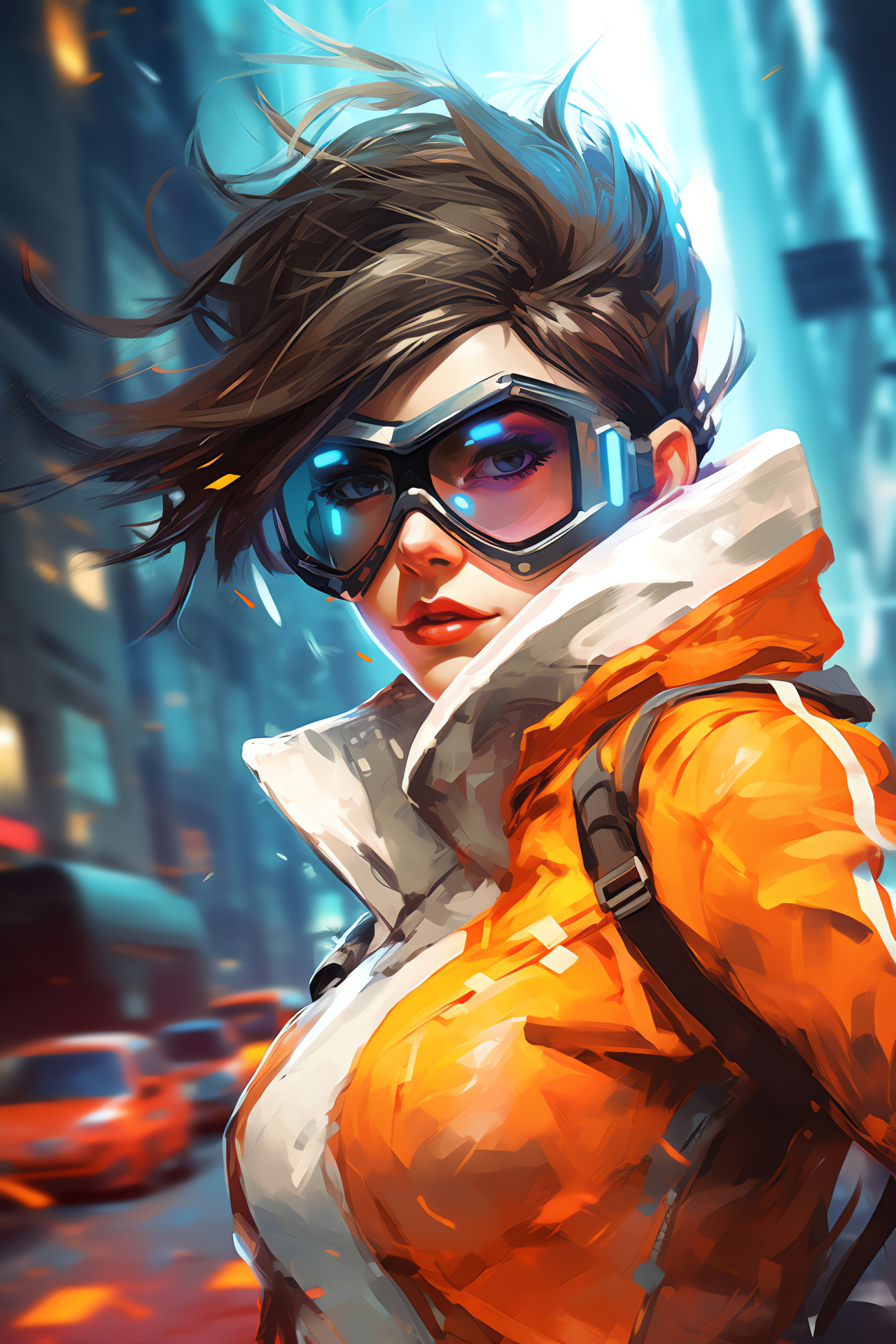 Overwatch Tracer urban action, Sci-fi gaming, Strategic genius, Metropolitan battle, Dual-wielded sidearms, HD Phone Wallpaper