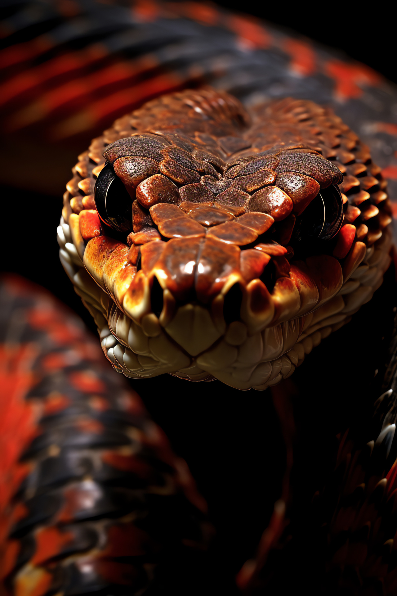 Serpentine gaze, rufous eyed detail, pitch black environment, reptilian close-up, animal intensity, HD Phone Wallpaper