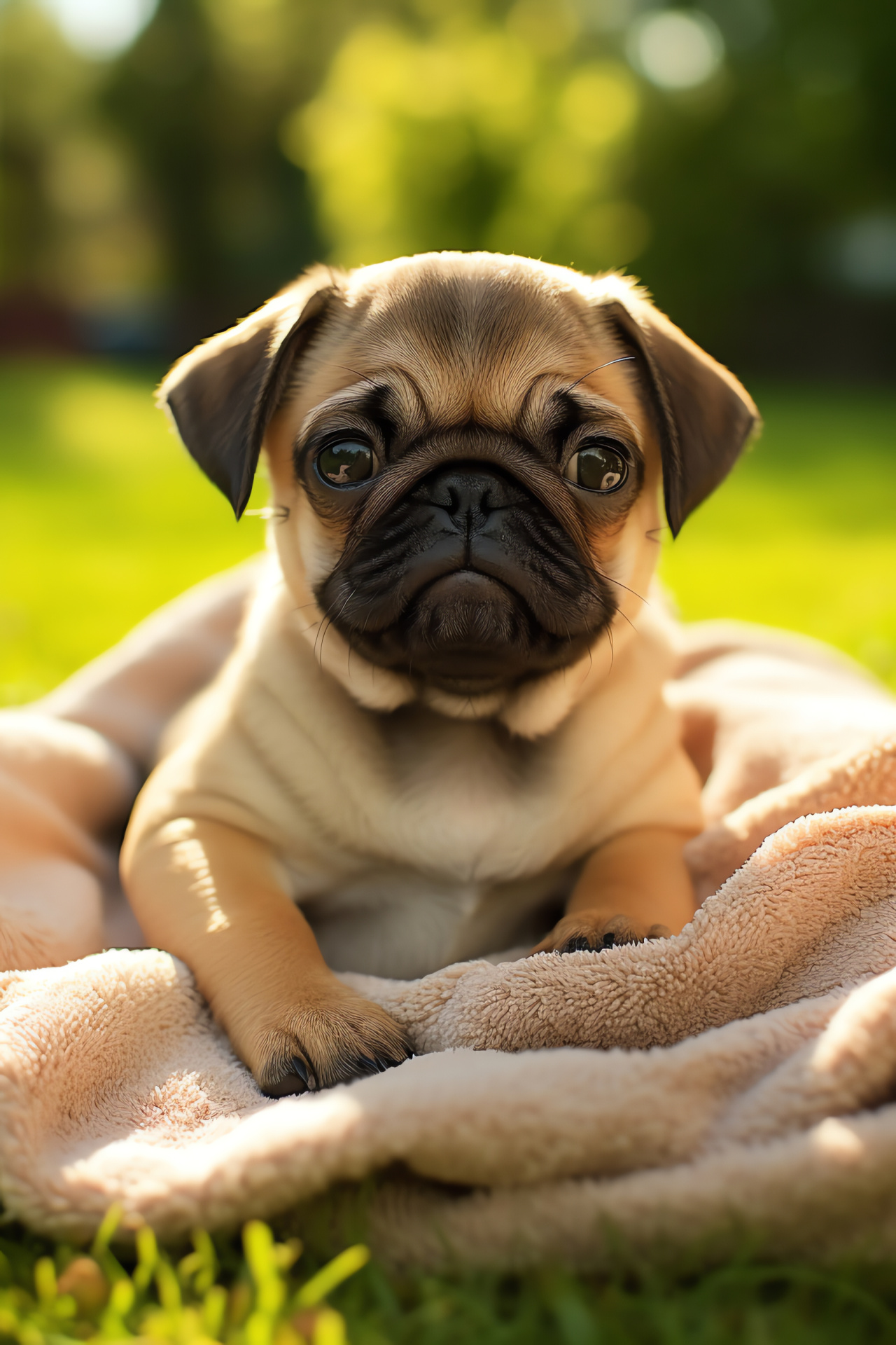 Teacup Pug, tiny pup, amber eyes, smooth fawn fur, charming canine features, HD Phone Wallpaper