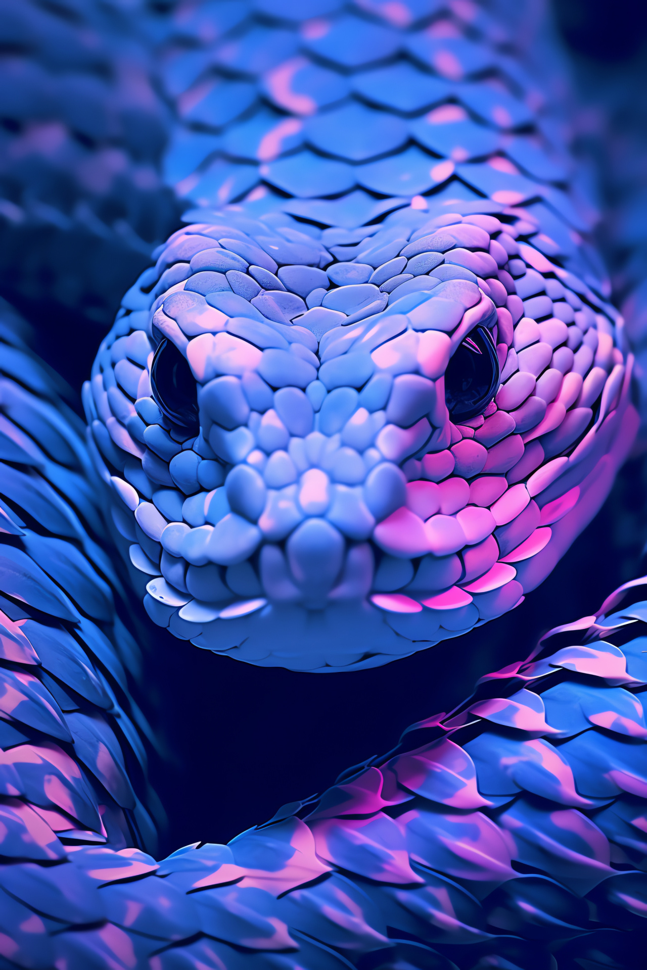 Resting Rattlesnake, Abstract serpentine, Blue-purple ambiance, Captivation display, Quietude essence, HD Phone Image