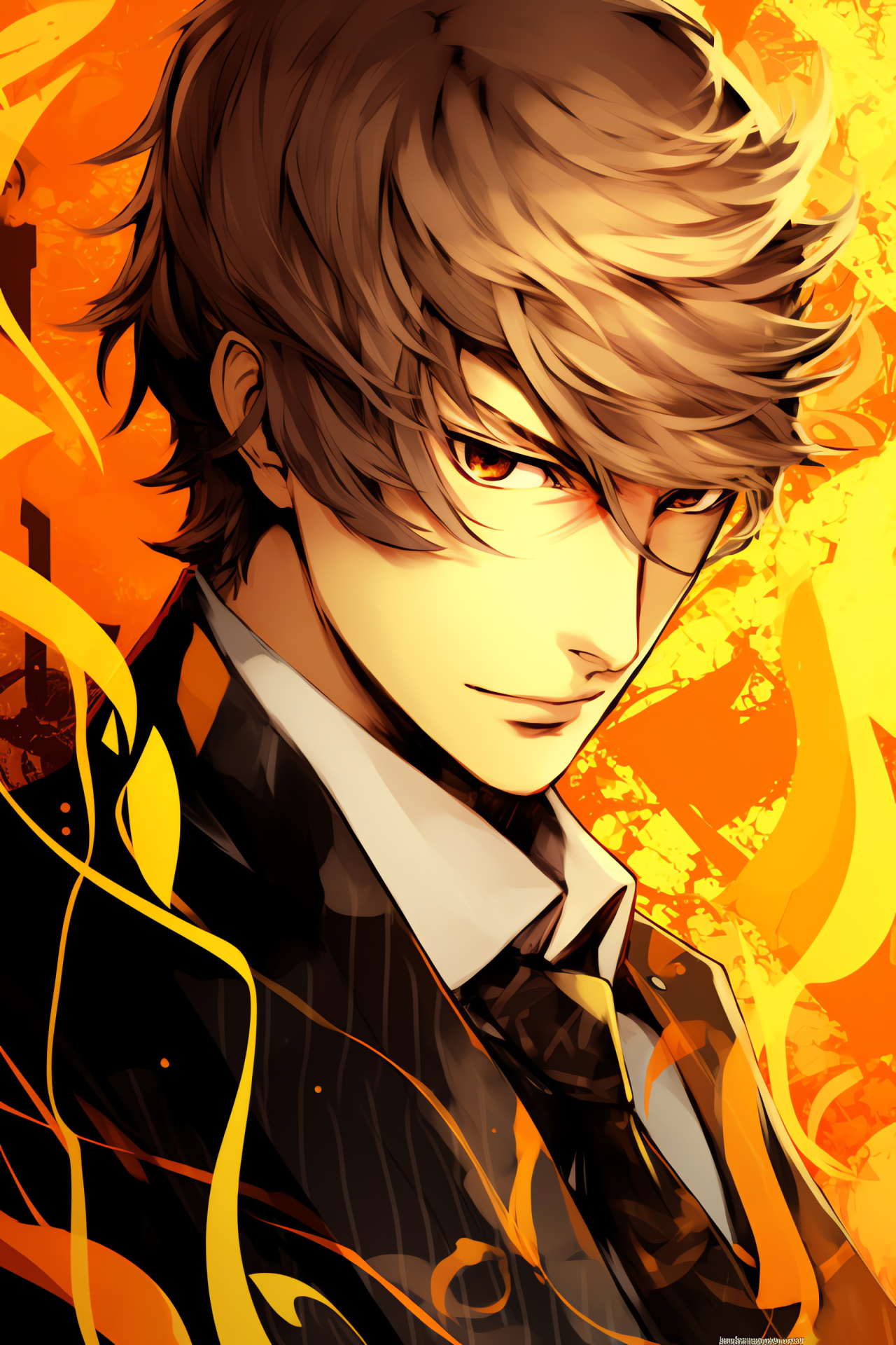 Persona lounge, Tangerine eyes, Protagonist dimension, Relaxed gamer form, Social interaction, HD Phone Wallpaper