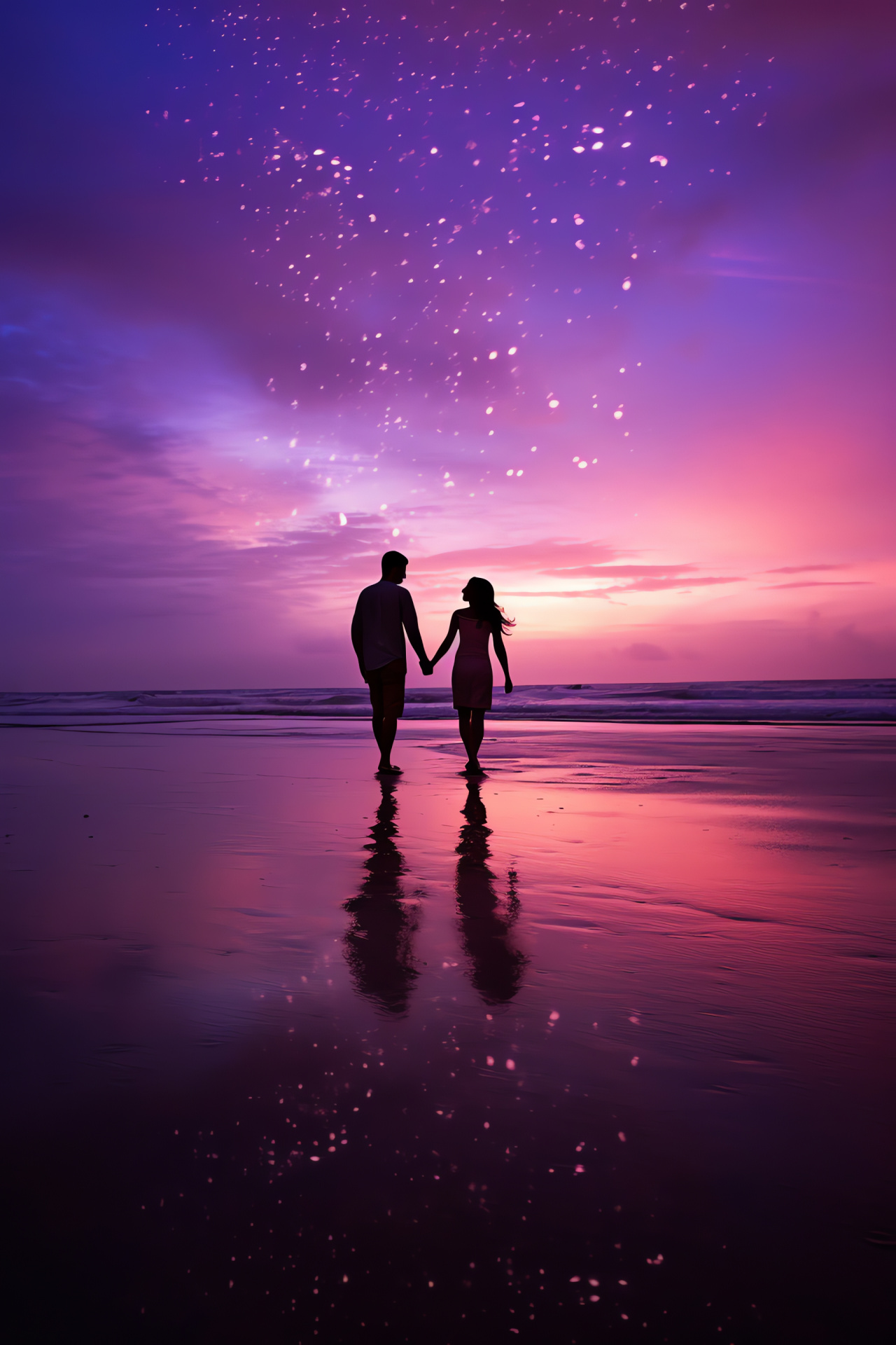 February romance, Shoreline rendezvous, Twilight beach, Atmospheric twilight, Intimacy, HD Phone Wallpaper