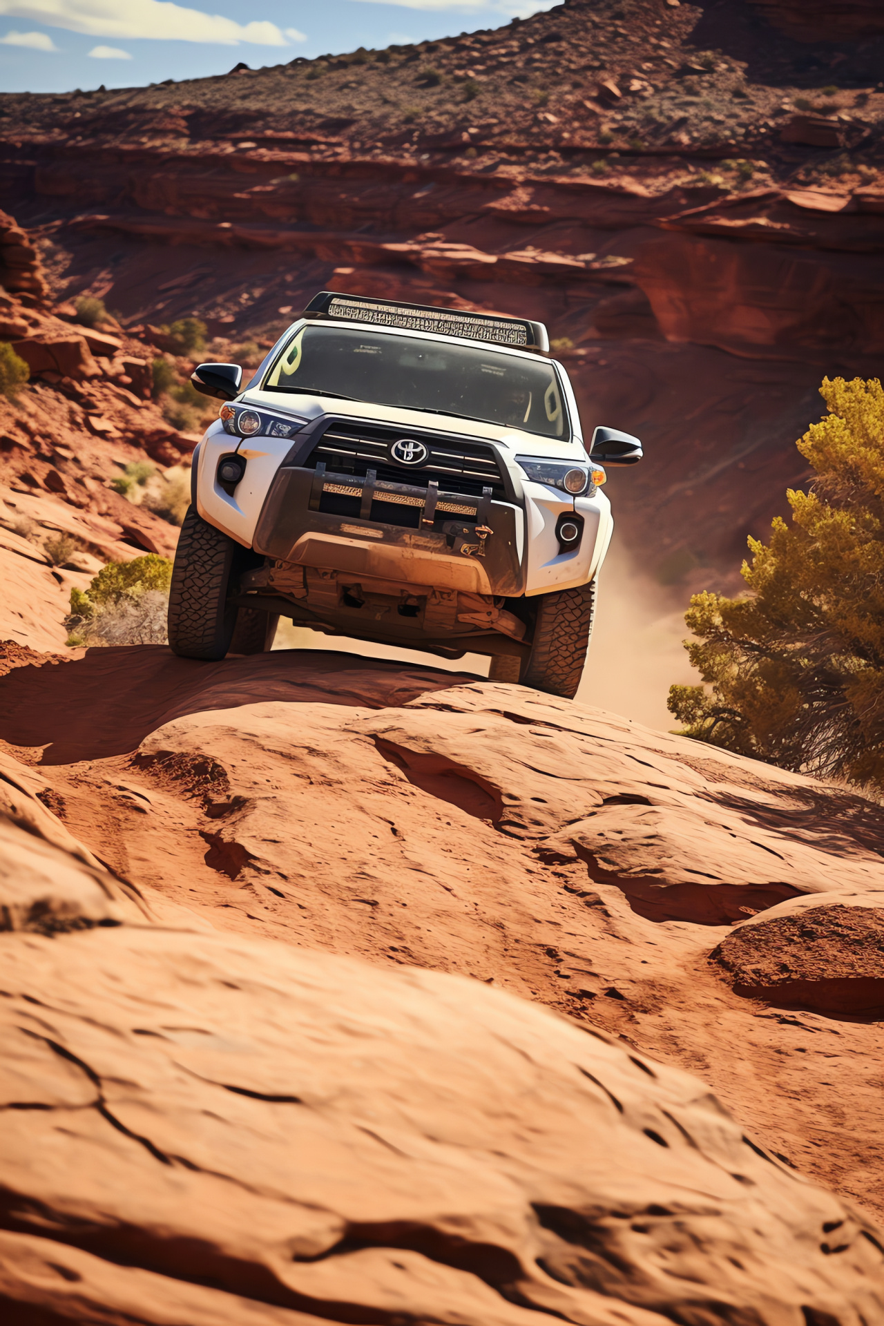 Toyota TRD, off-roading in Utah, rugged model, demanding trail, front barrier, geological features, HD Phone Wallpaper