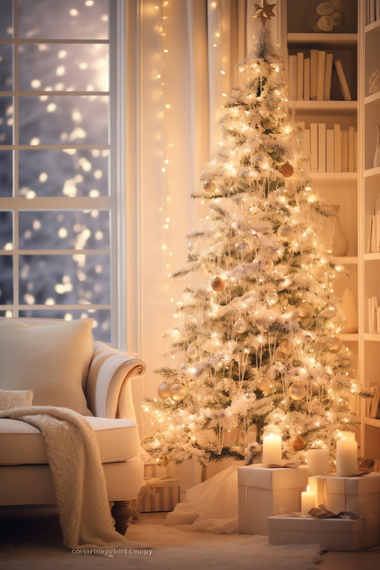 Festive interior, holiday tree, comfortable setting, seasonal lighting, celebratory corner, HD Phone Image