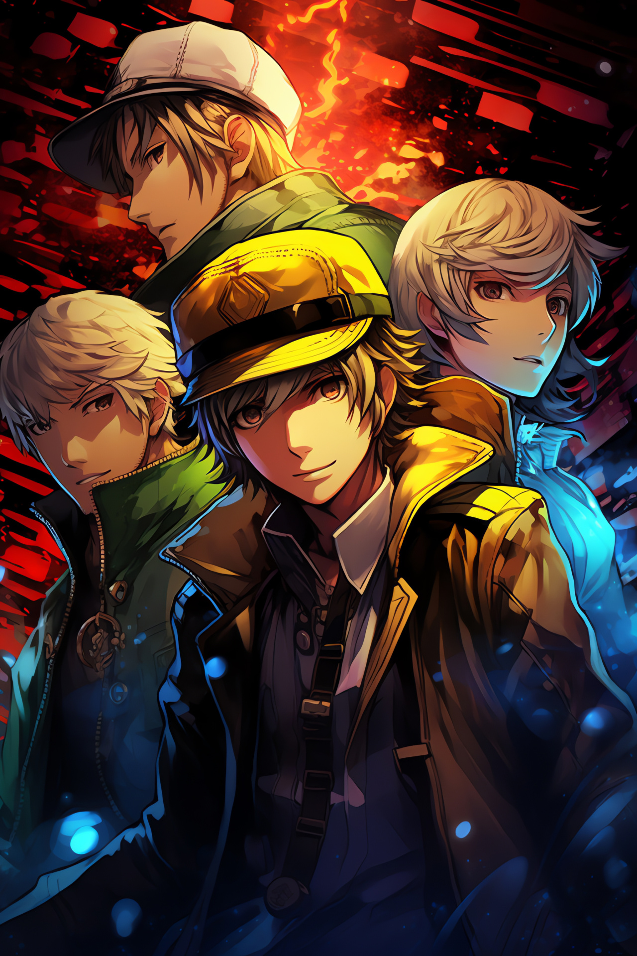 Persona 4 HD graphic, Investigation Team artwork, Animated TV World, Role-playing game dungeon, Digital art style, HD Phone Image