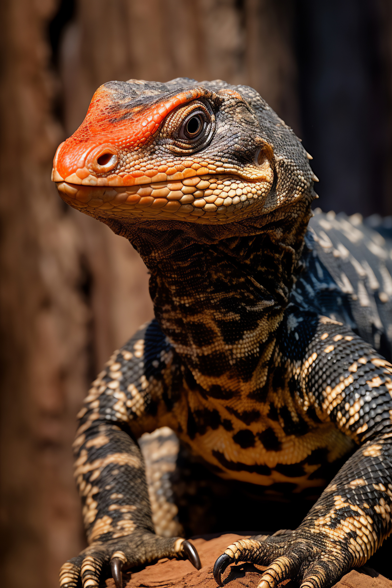 Outback goanna, rugged texture, indigenous reptile, Australian terrain, shaded eyes, HD Phone Wallpaper