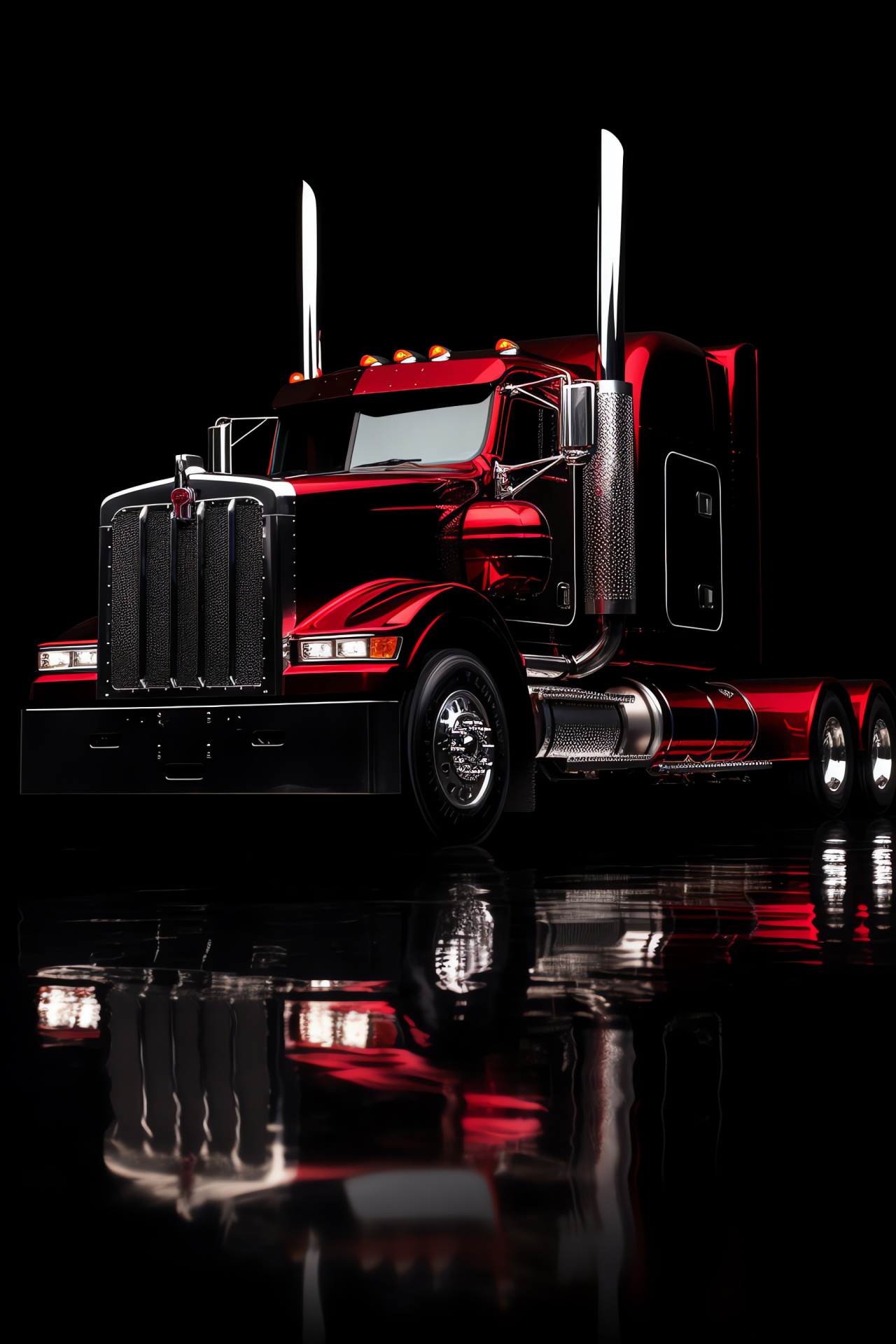 Classic Kenworth W900, Transporter profile, Maroon magnificence, Absolute black scene, Haulage icon, HD Phone Wallpaper