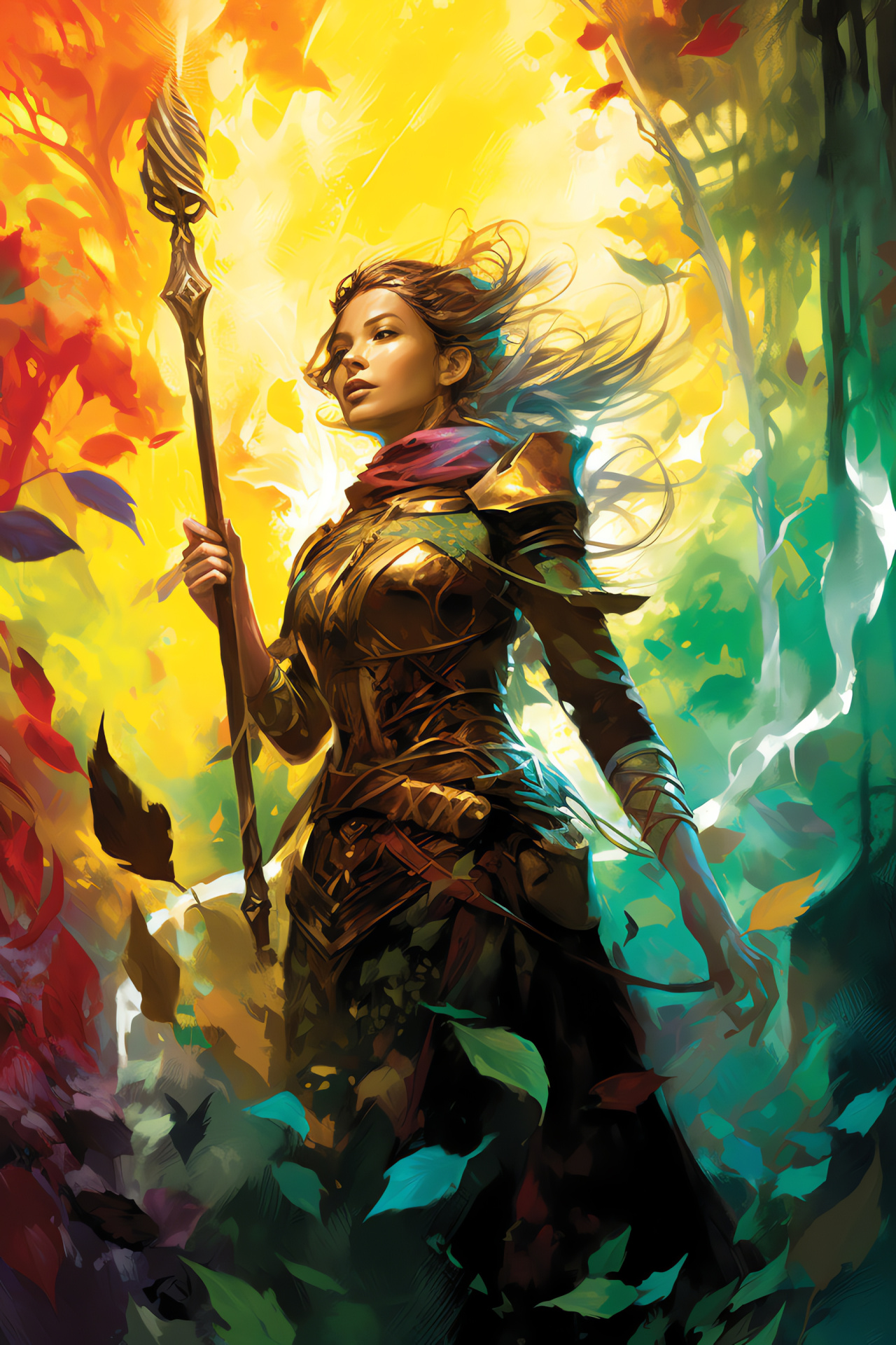 Nissa Revane visuals, Verdant gaze, Elven mage, MTG artwork, Nature magic wielder, HD Phone Image