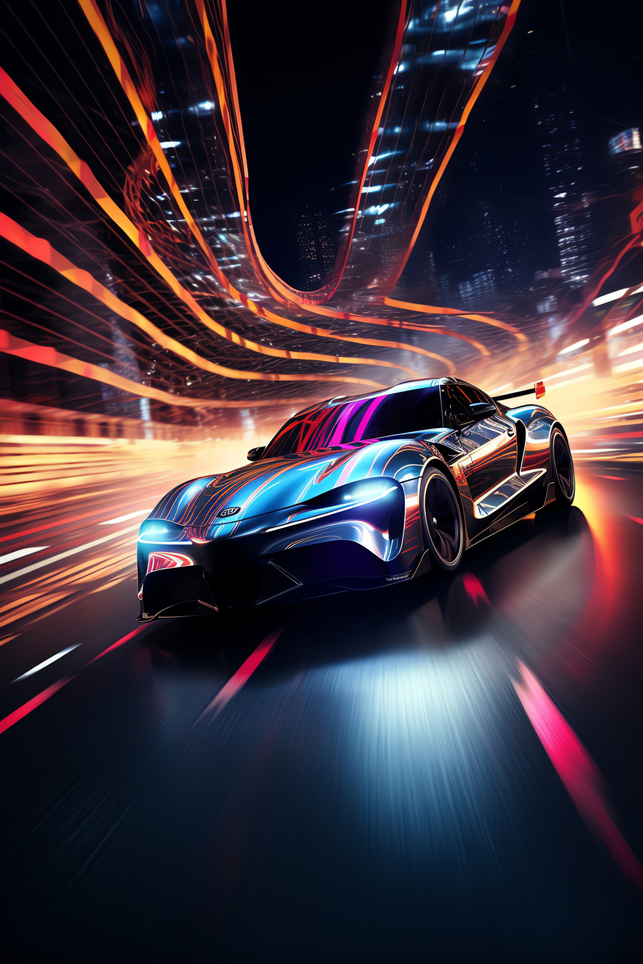 Futuristic Toyota Supra race, Competition MK5 model, Luminous track, Virtual racing elements, High-tech environment, HD Phone Wallpaper