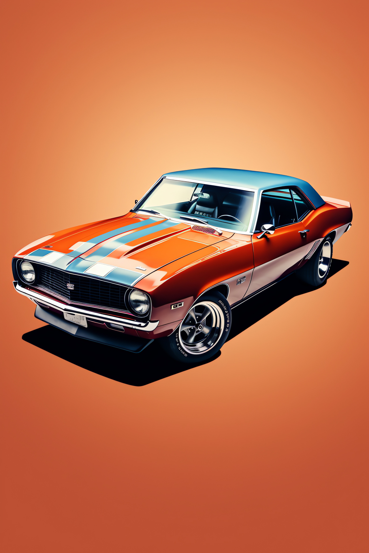 Vintage muscle car, classic American auto, overhead capture, duo-tone simplicity, retro design, HD Phone Wallpaper