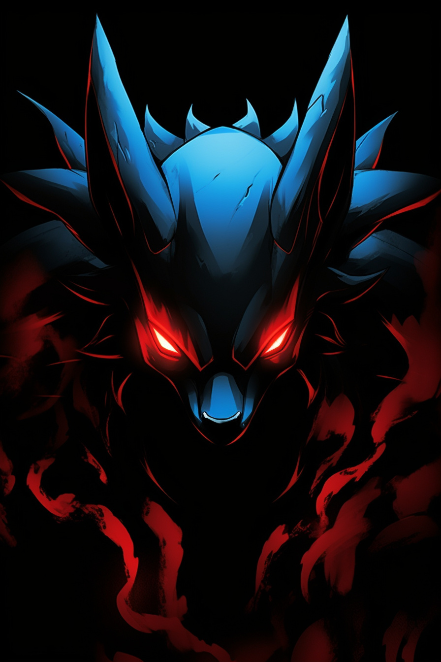 Lucario mystic creature, Aura perceiving Pokemon, Fierce crimson stare, Aggressive claw posture, Obsidian expanse, HD Phone Image