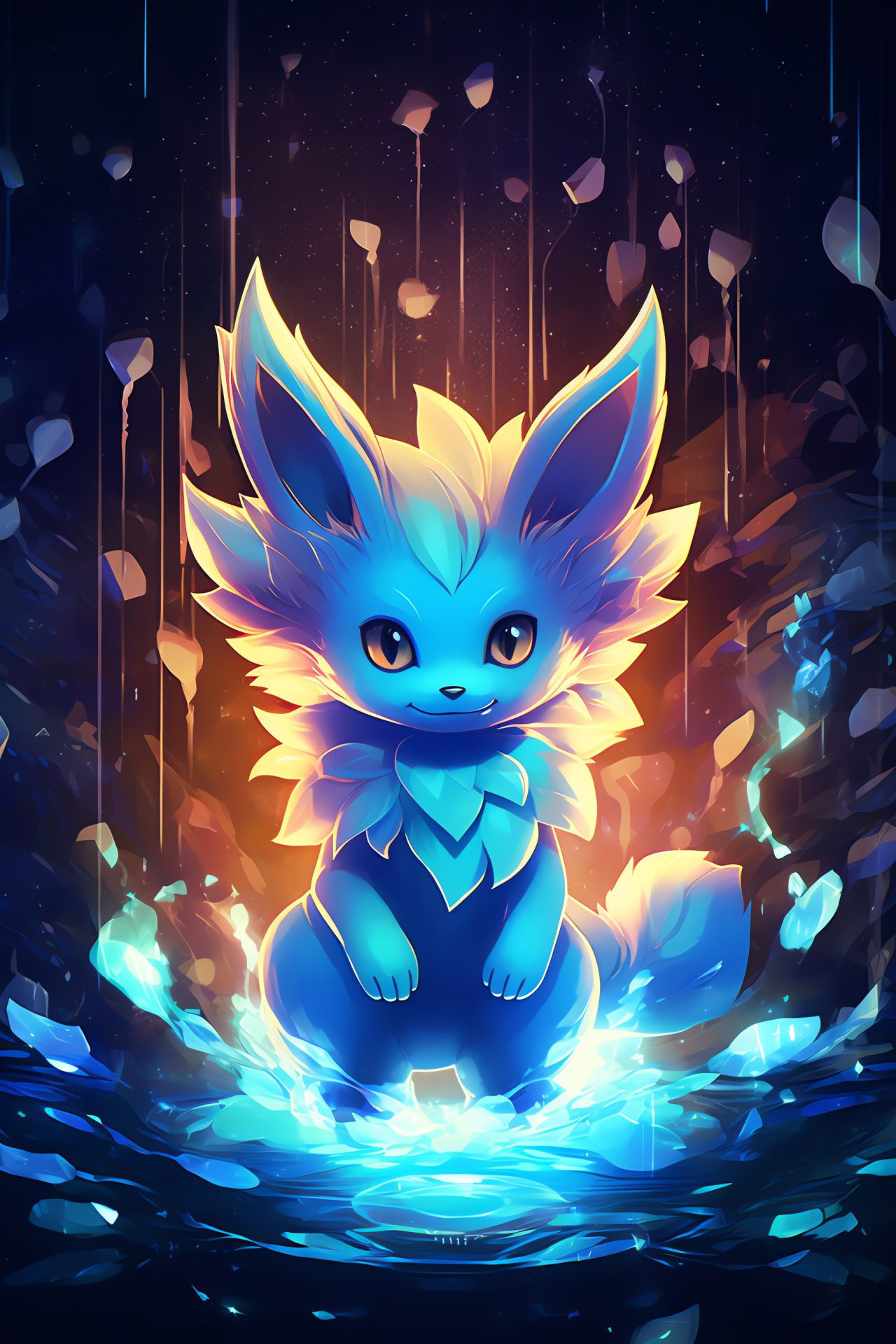 Aquan Vaporeon, marine Pokemon form, azure pelage, Pokemon creature, crystalline visual effect, HD Phone Image