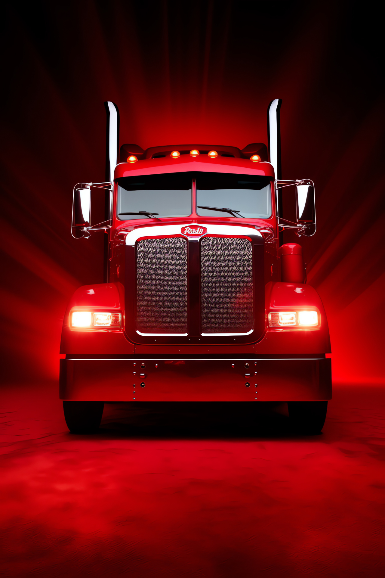 Peterbilt Badge, High contrast red, Elevated perspective, Trucking industry, Bold company logo, HD Phone Image