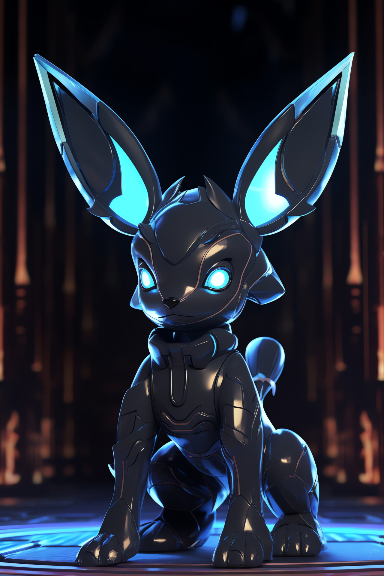 Pokemon Shiny Umbreon focus, Iconic glossy fur, Neon lighting effect, Gaming night scenes, Luminescent charm, HD Phone Image