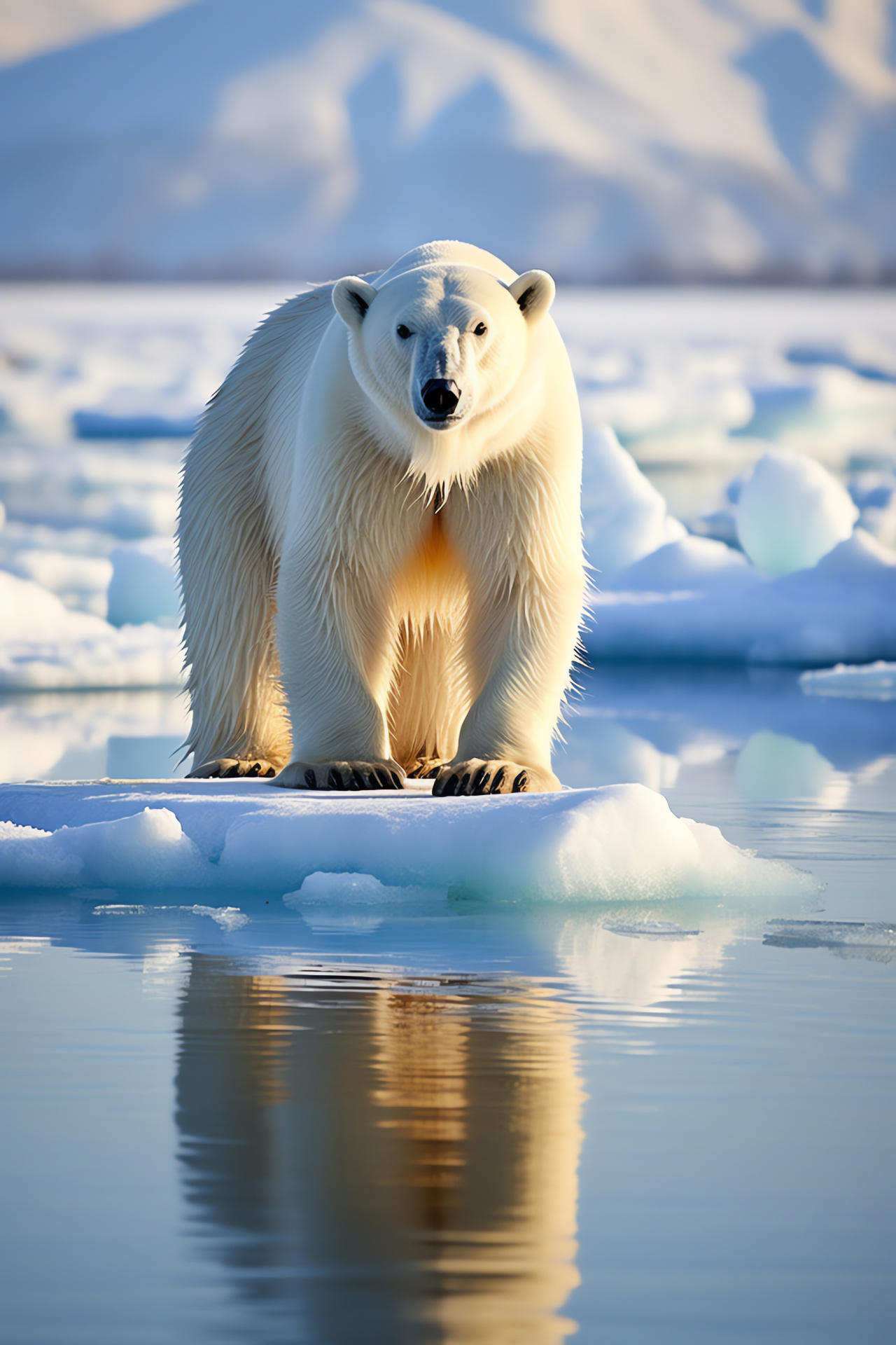 polar bear, white fur, ice floe, Arctic setting, HD Phone Wallpaper