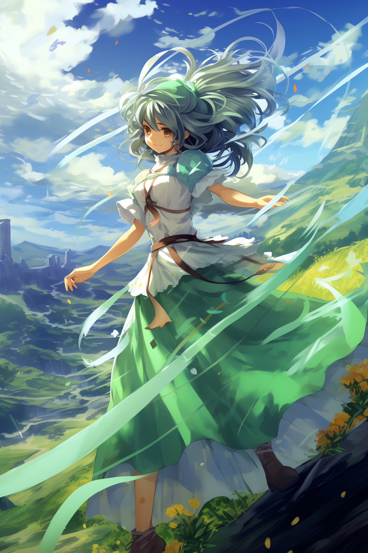 Sanae Kochiya, Shinto shrine maiden trope, Wind goddess relation, Touhou series entry, Virtual faith representation, HD Phone Wallpaper