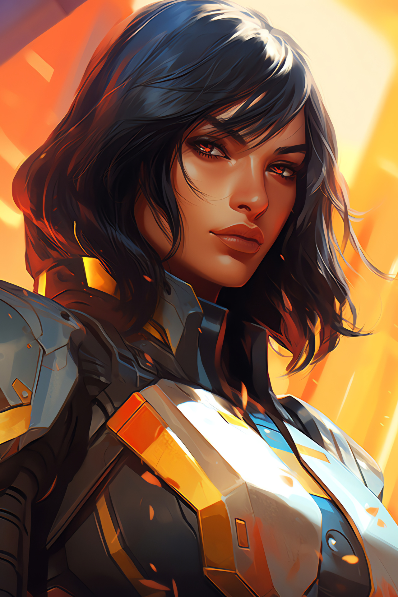 Pharah, Rocket artillery, Pharah's gaze, Overwatch character, Heroic stance, HD Phone Image