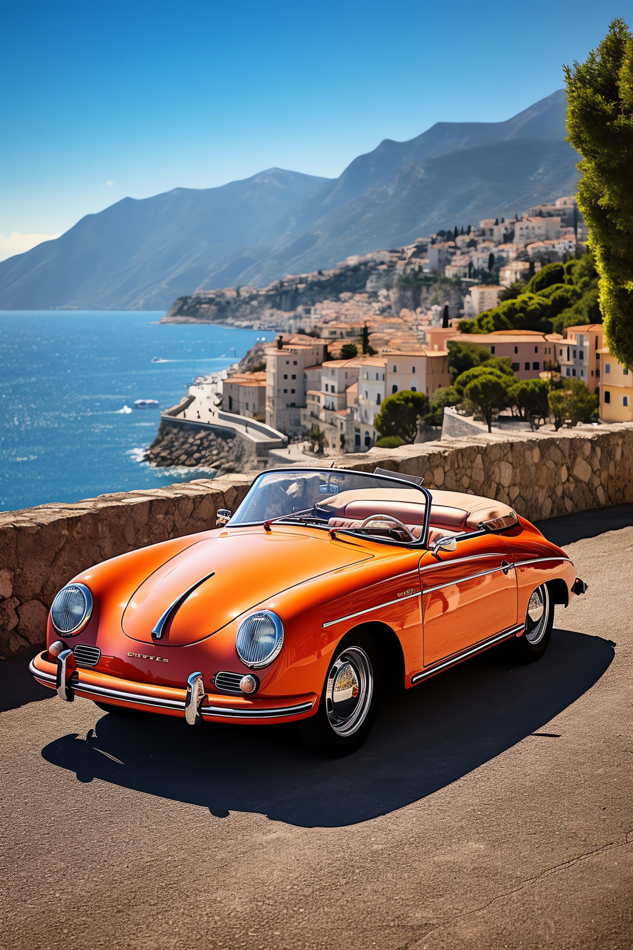 Porsche 356 exploring Amalfi, Open-top vehicle, Italian coastal culture, Seafront vistas, Mediterranean journey, HD Phone Wallpaper