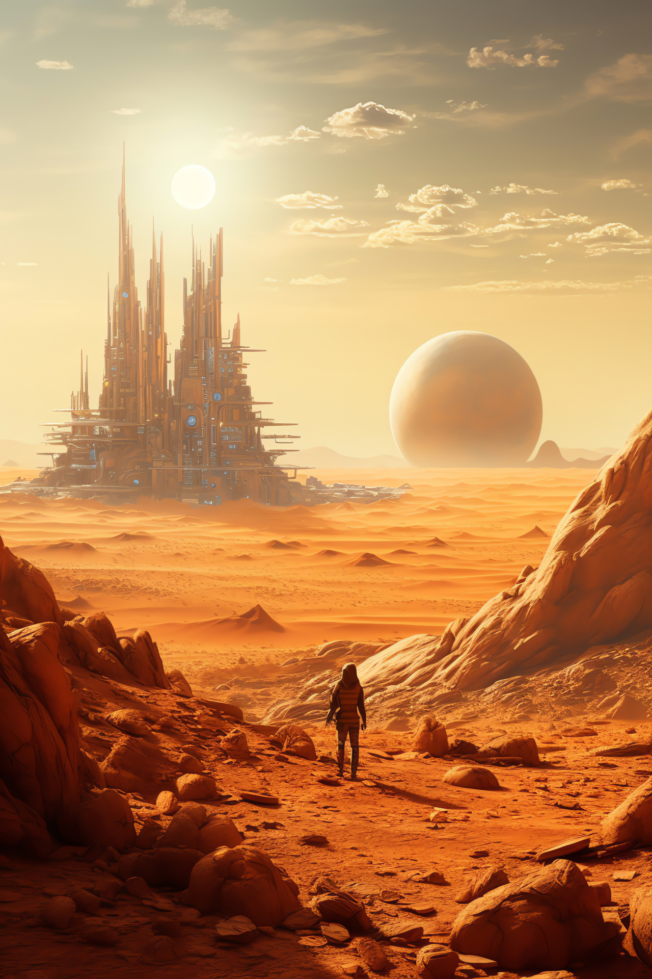 Terraform settlement, Arid biomes, Pioneering community, Extraterrestrial towns, Saharan terrains, HD Phone Image