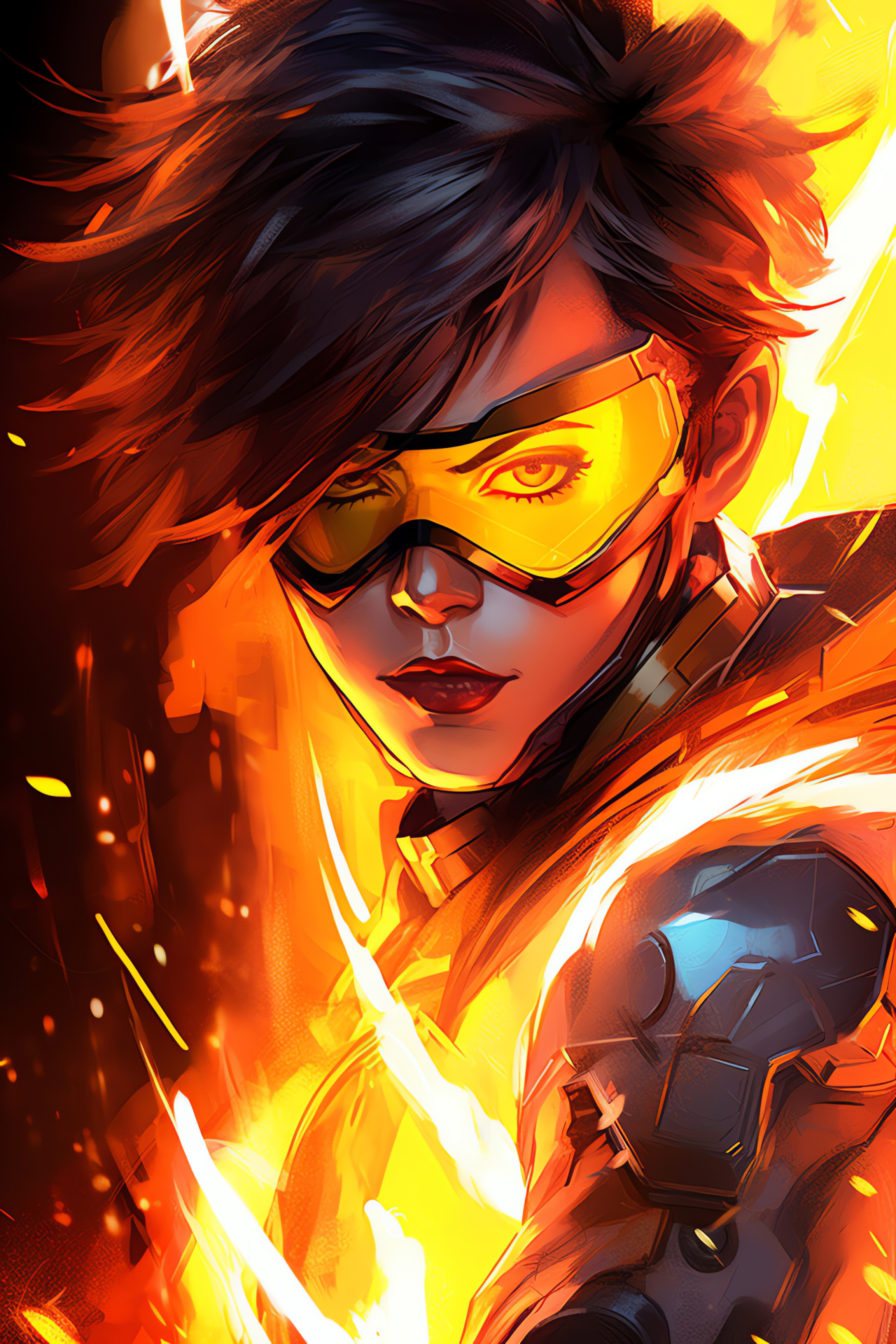 Overwatch game Tracer, Chronal dissonance, City clash, Agile combatant, Signature attire, HD Phone Image