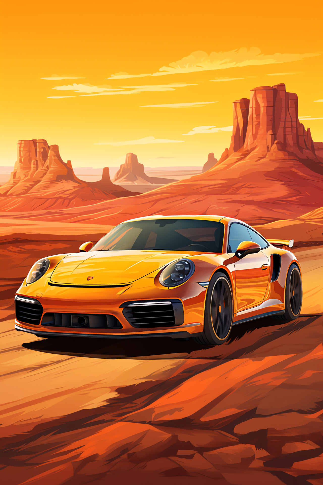 Porsche 911, Desert scenery, Dynamic contours, Natural lighting, Enduring classic, HD Phone Image